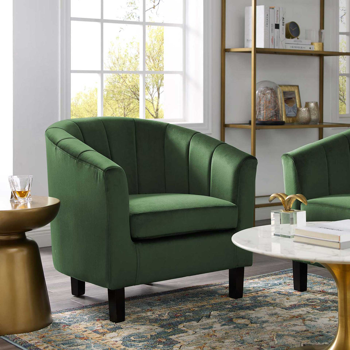 Paloma Channel Tufted Velvet Armchair Emerald