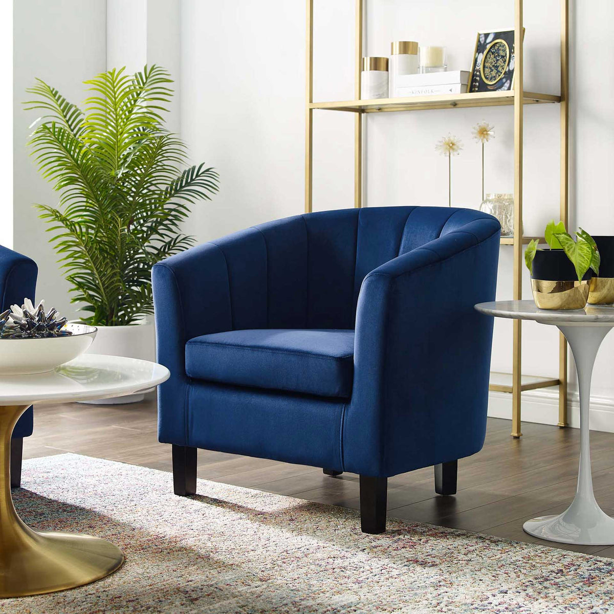 Paloma Channel Tufted Velvet Armchair Navy