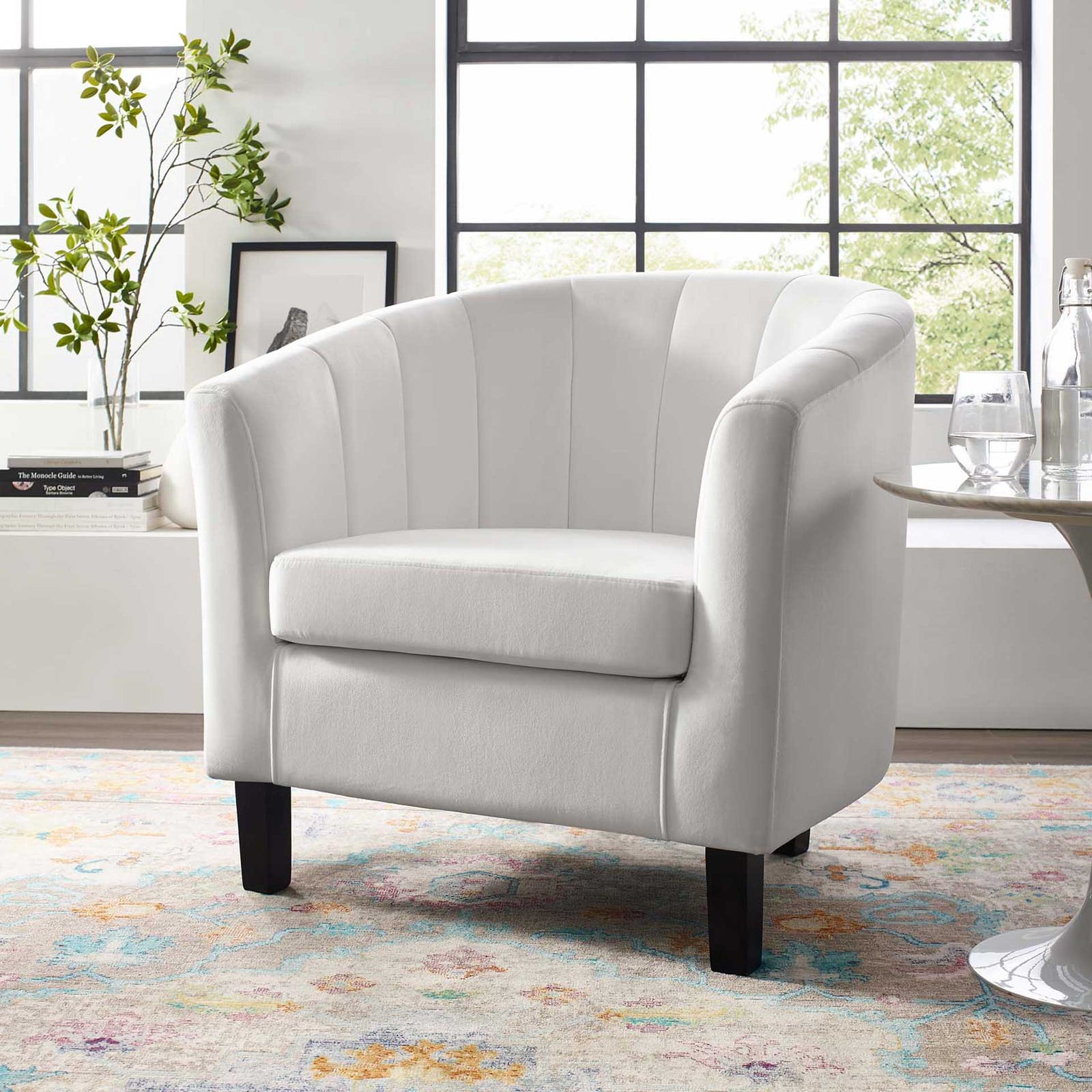 Paloma Channel Tufted Velvet Armchair White