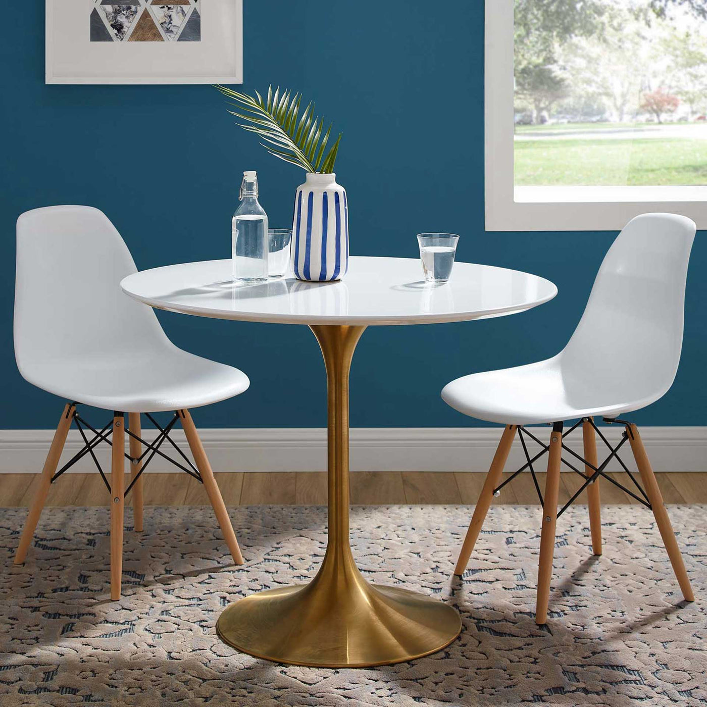 Lore Round Dining Table Gold/White - Froy.com