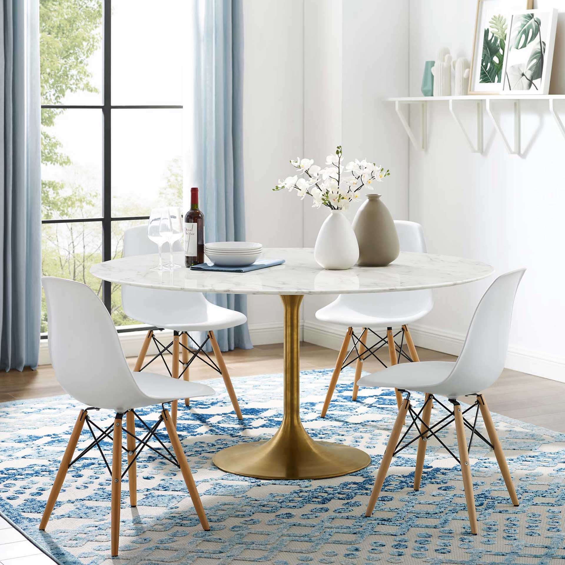 Lore Round Dining Table Gold/White Marble - Froy.com