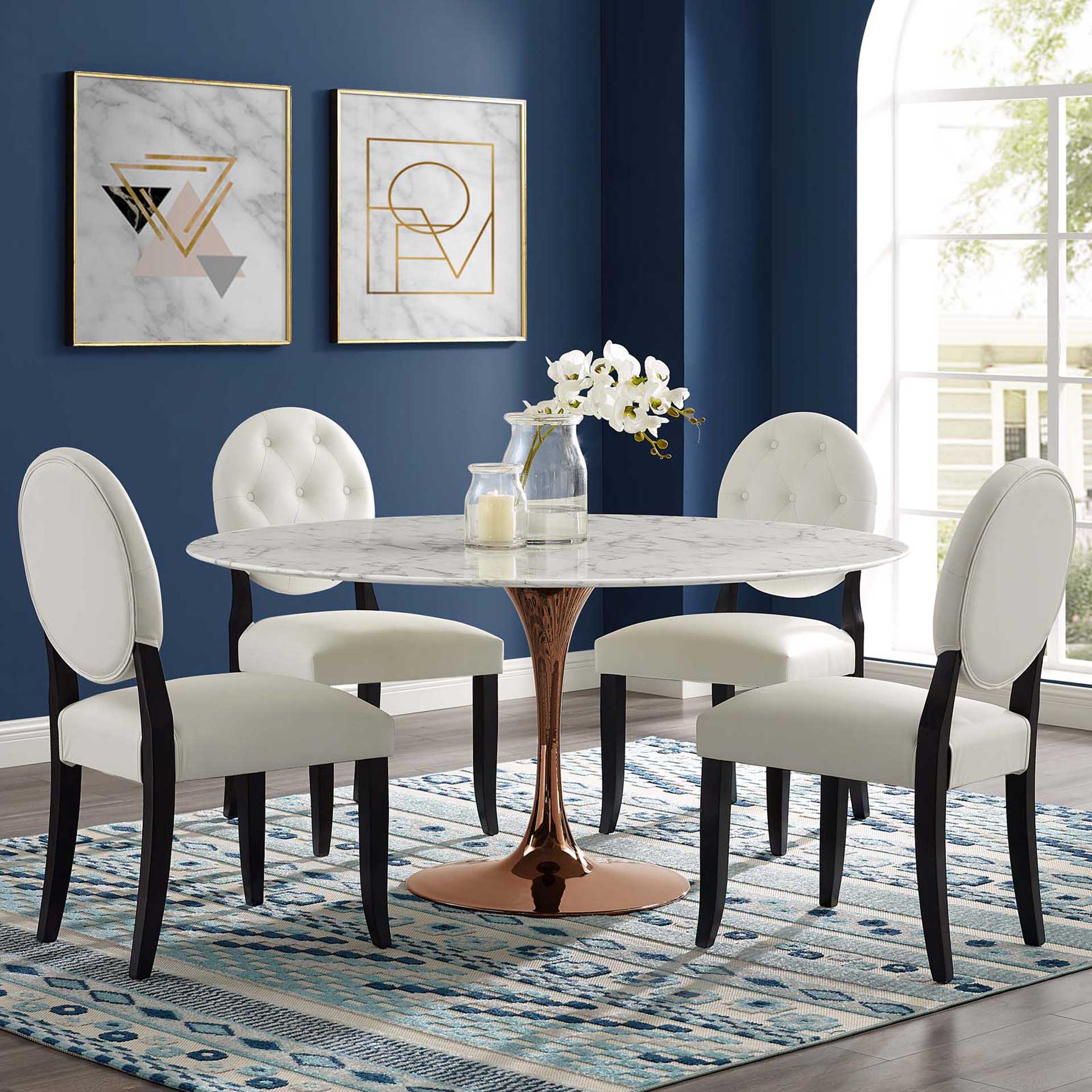 Lore Round Dining Table Rose/White Marble - Froy.com