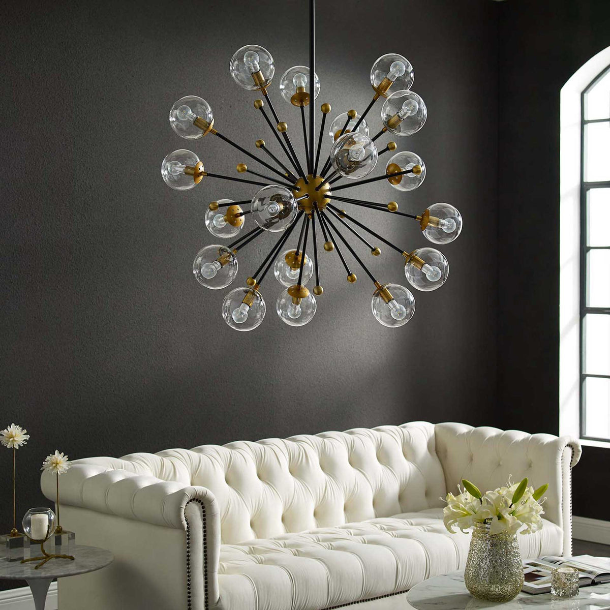 Caroline Clear Glass Chandelier Brass Gold/Black