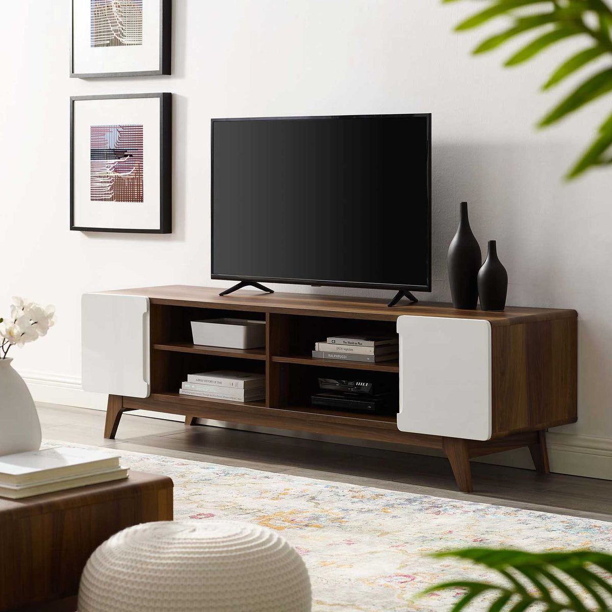 Titus Wood TV Stand Walnut/White
