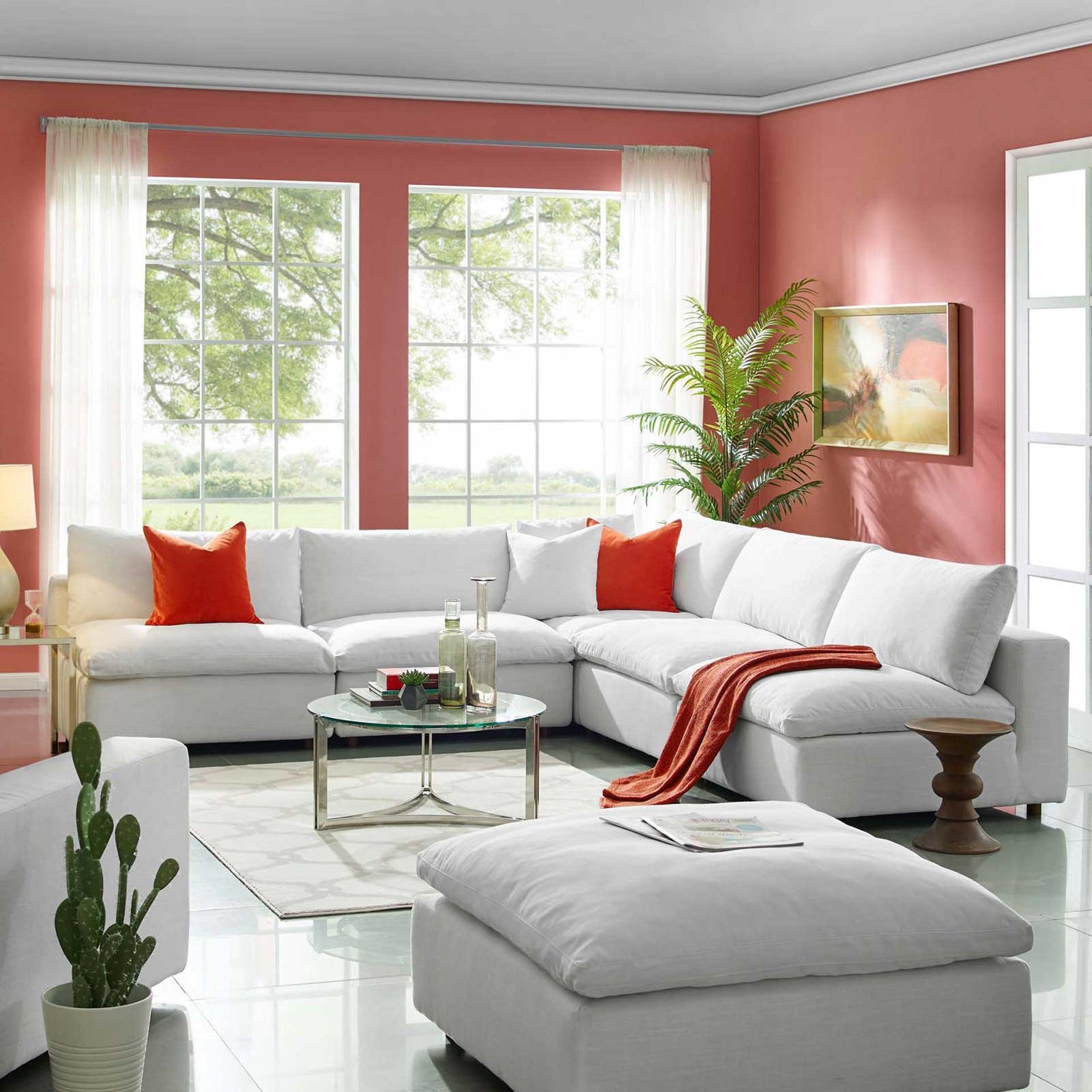 Carmen 5 Piece Armless Modular Sofa White