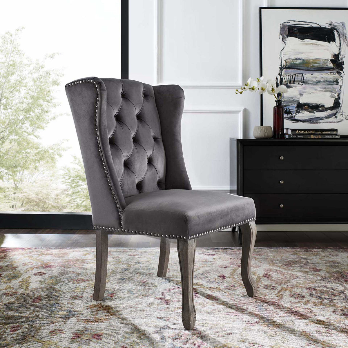 Andy Velvet Side Chair Gray