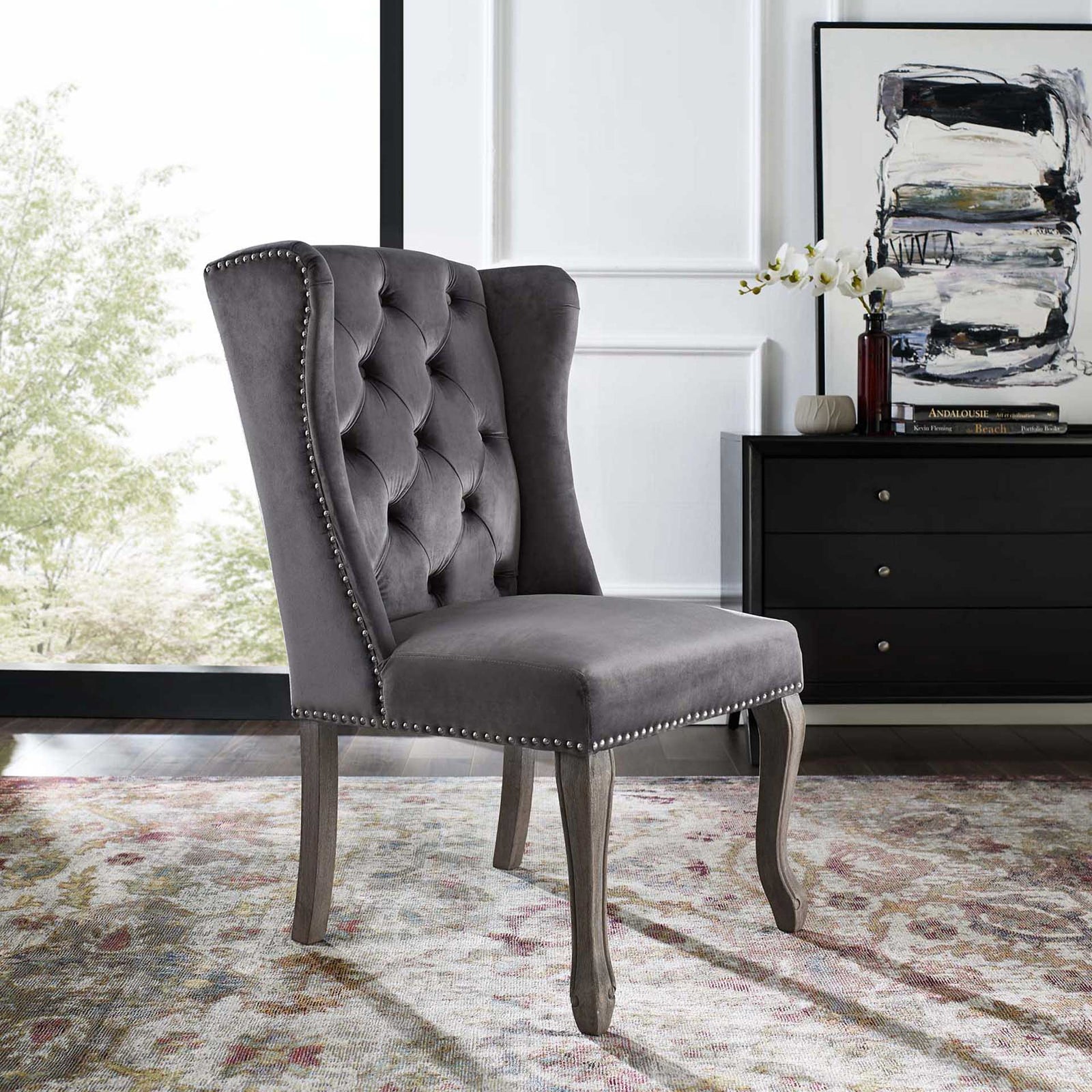 Andy Velvet Side Chair Gray