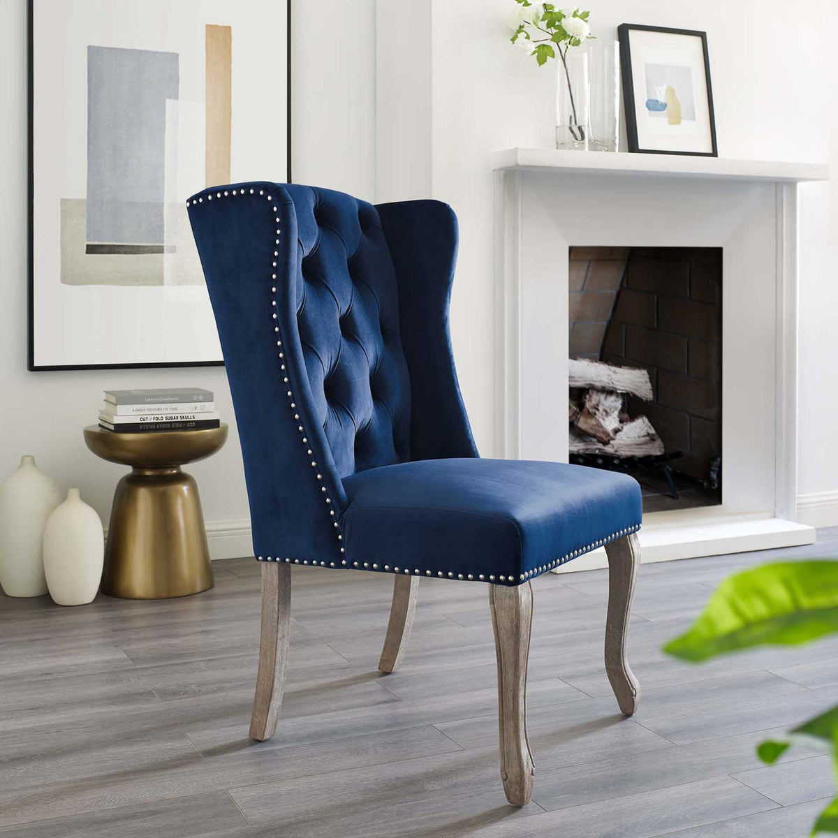 Andy Velvet Side Chair Navy