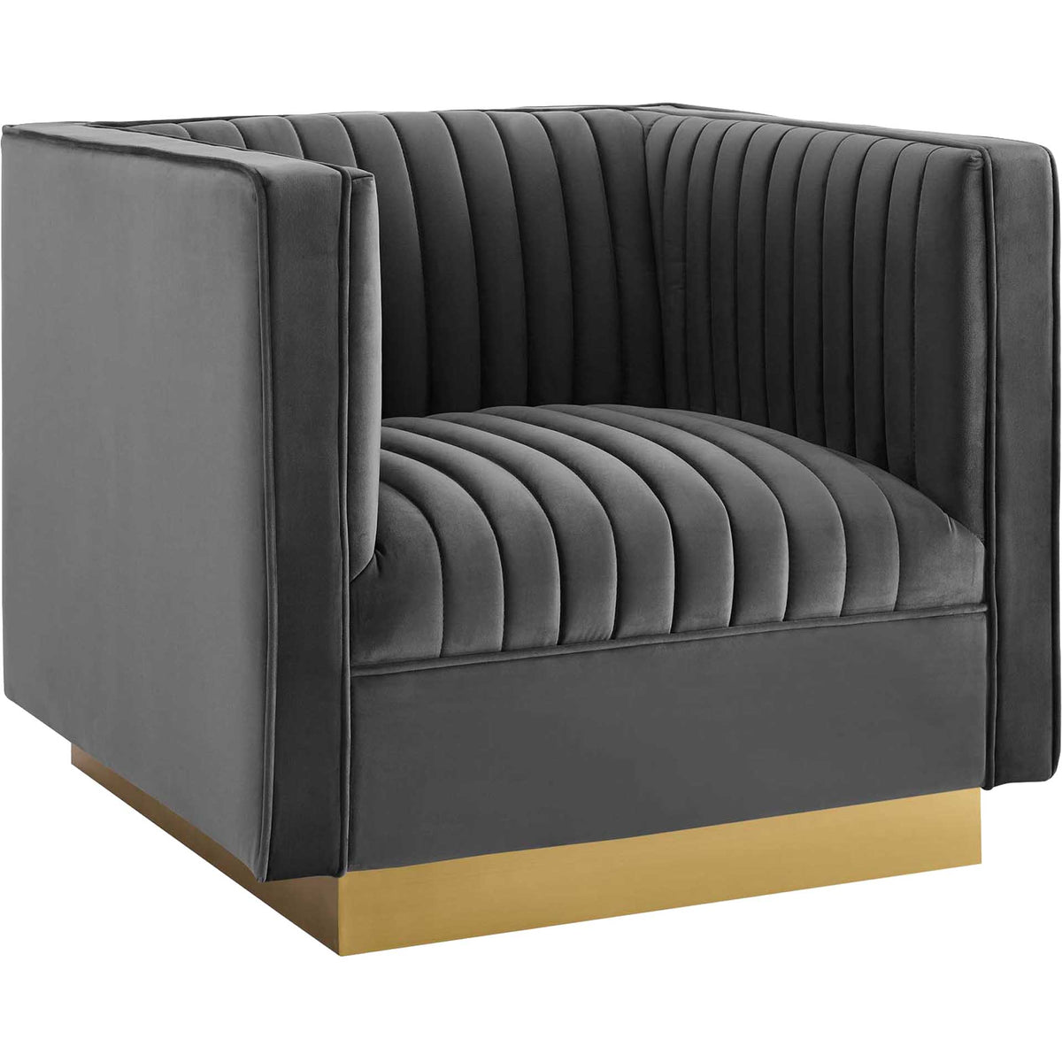 Sangamon Vertical Channel Tufted Velvet Armchair Gray