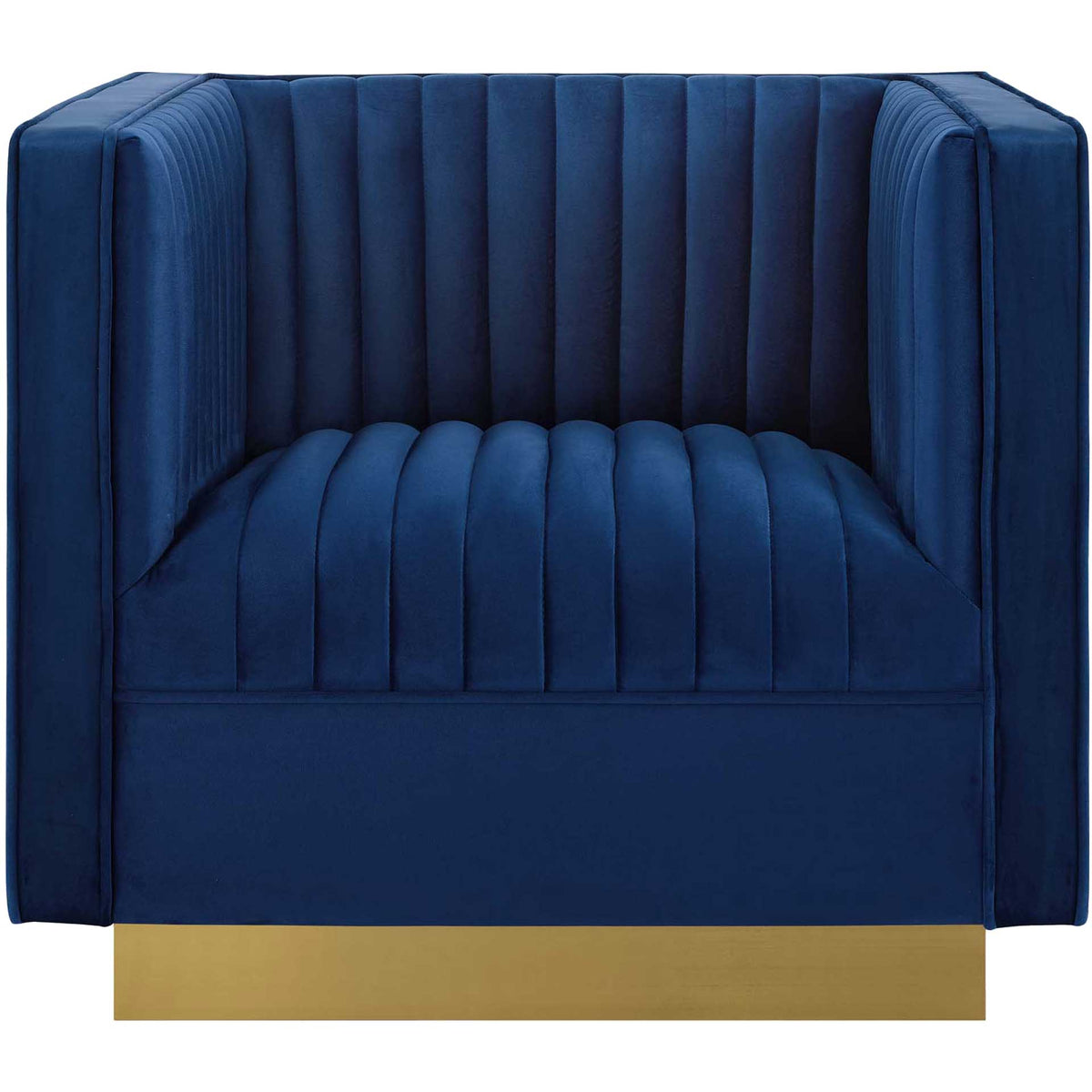 Sangamon Vertical Channel Tufted Velvet Armchair Navy