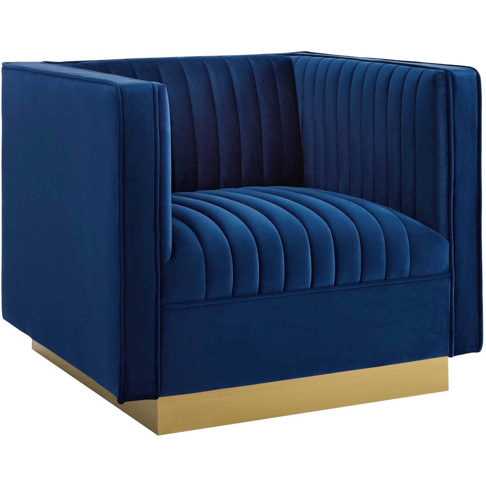 Sangamon Vertical Channel Tufted Velvet Armchair Navy