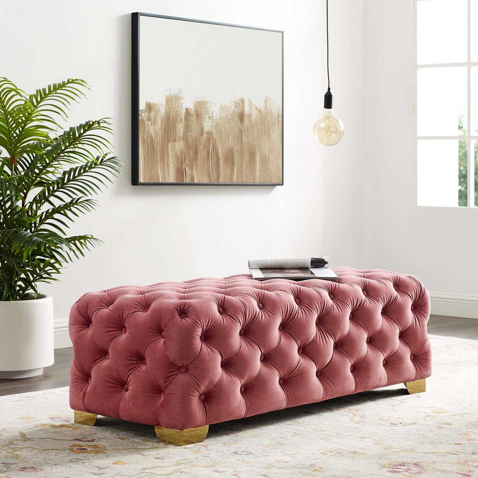 Sarah Velvet Bench Dusty Rose