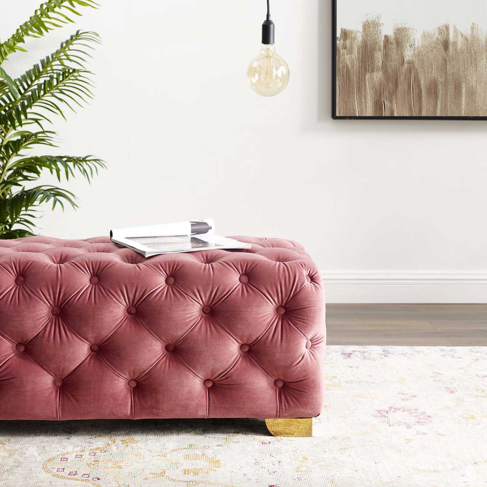 Sarah Velvet Bench Dusty Rose