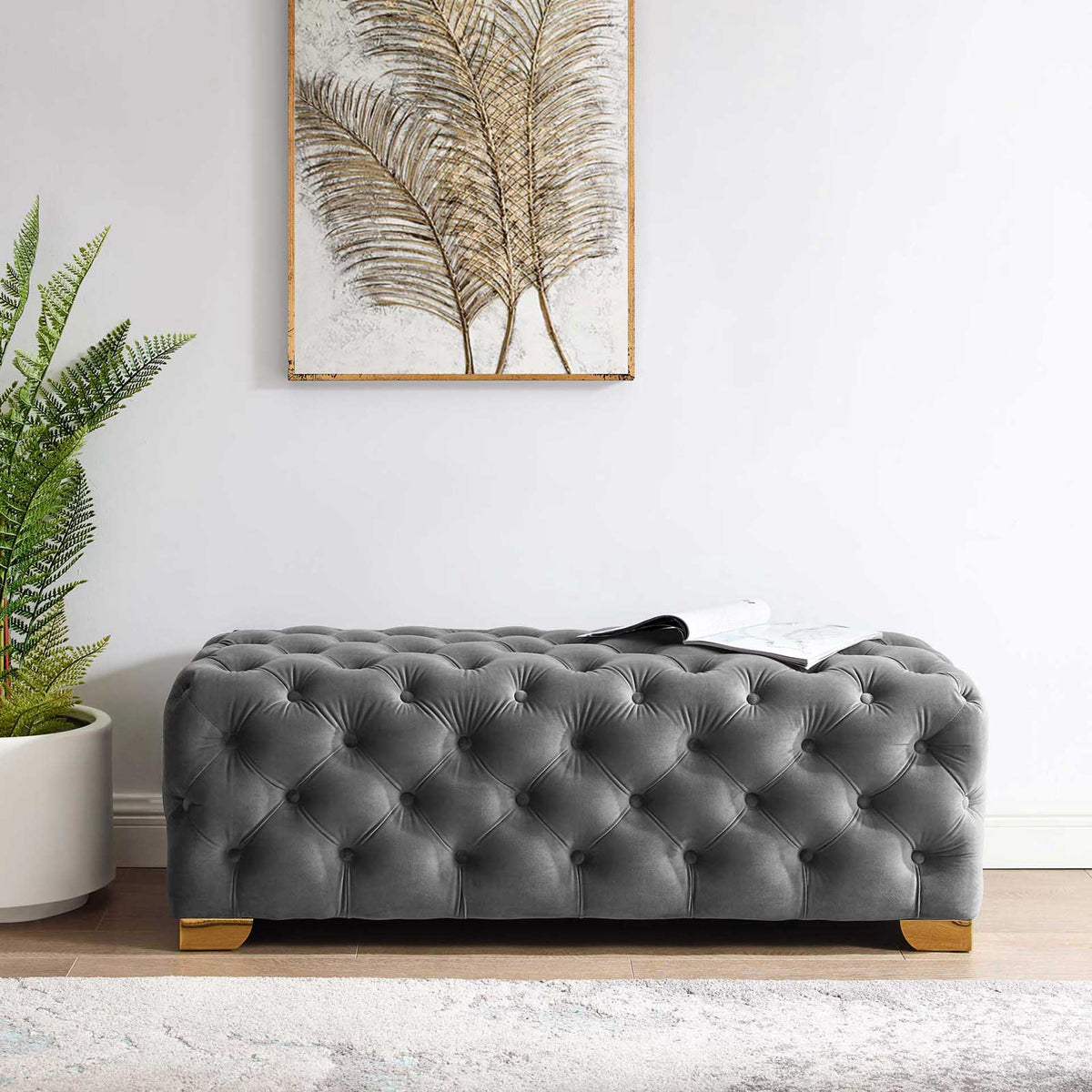 Sarah Velvet Bench Gray