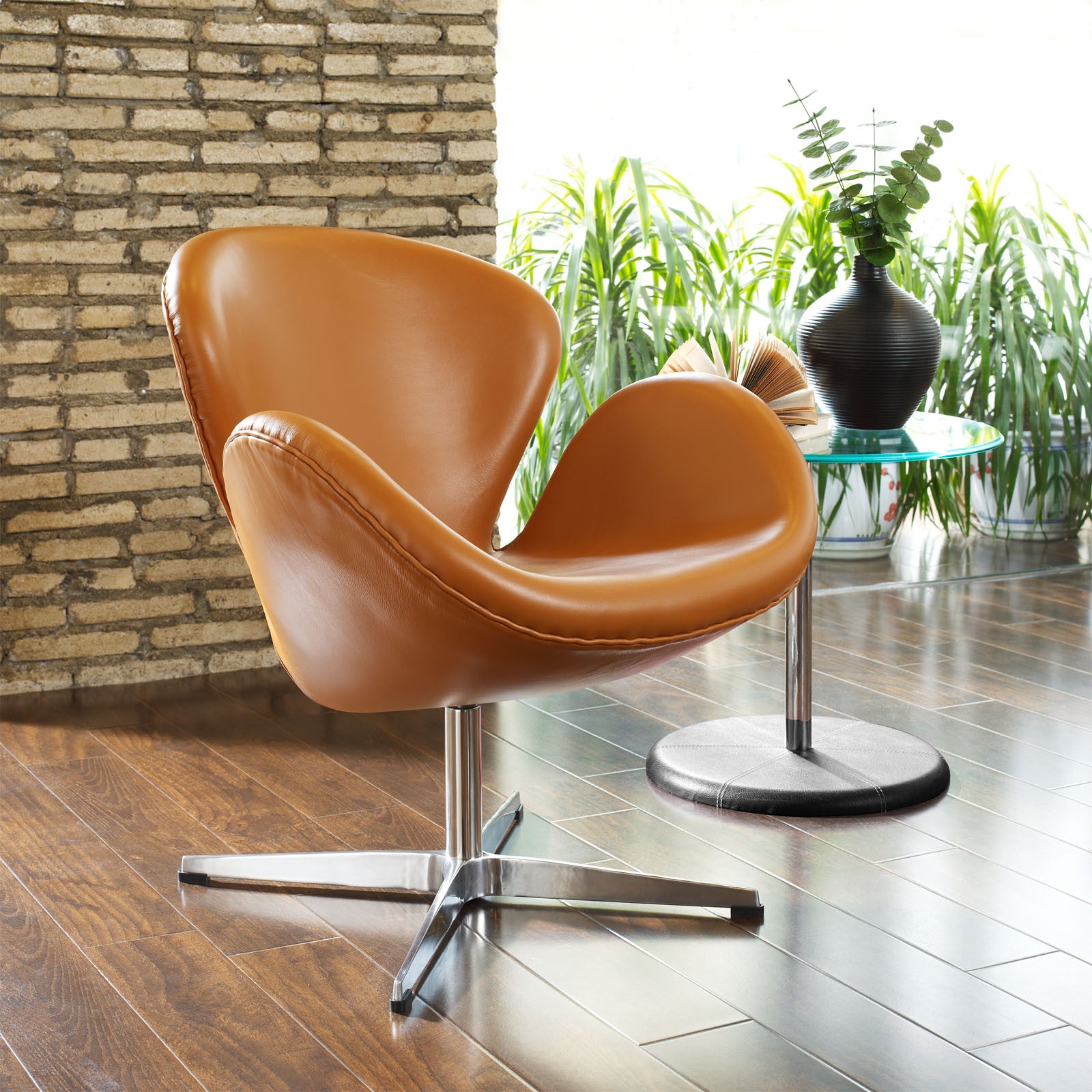 Wind Leather Lounge Chair Terracotta