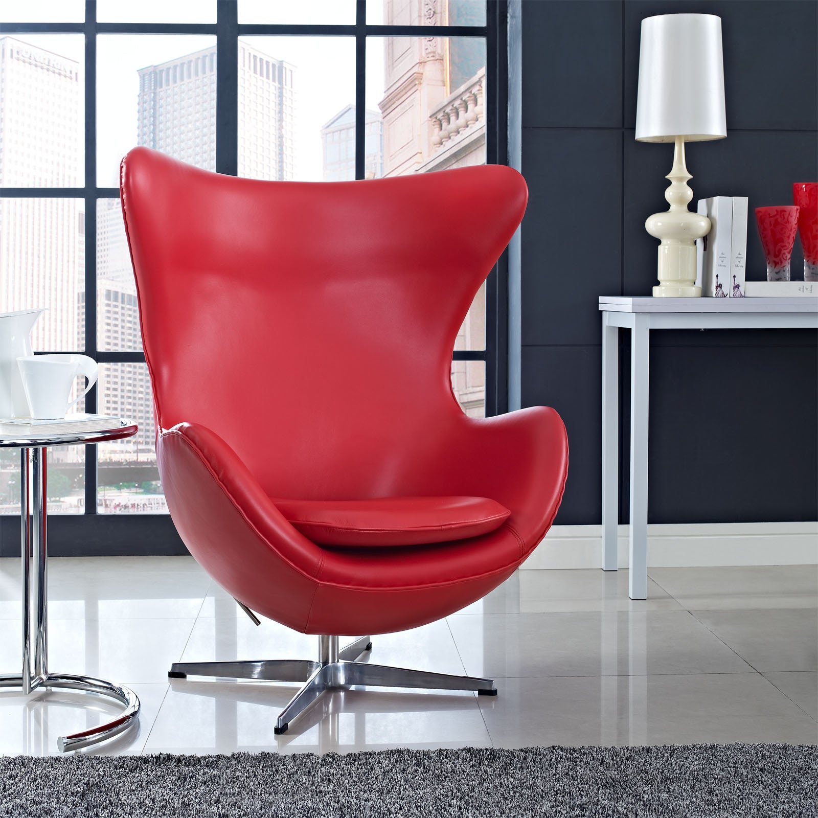 Grand Leather Lounge Chair Red