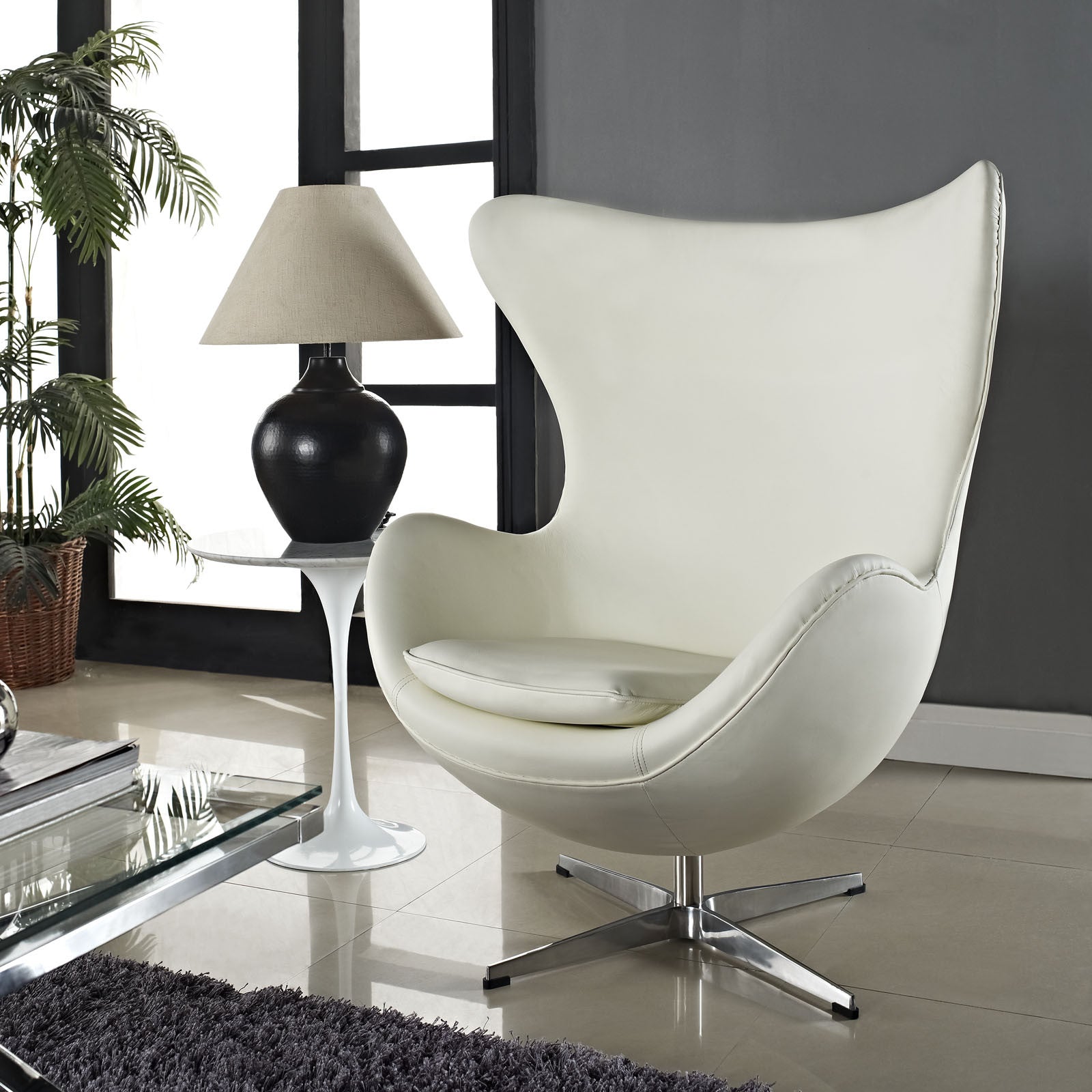 Grand Leather Lounge Chair White