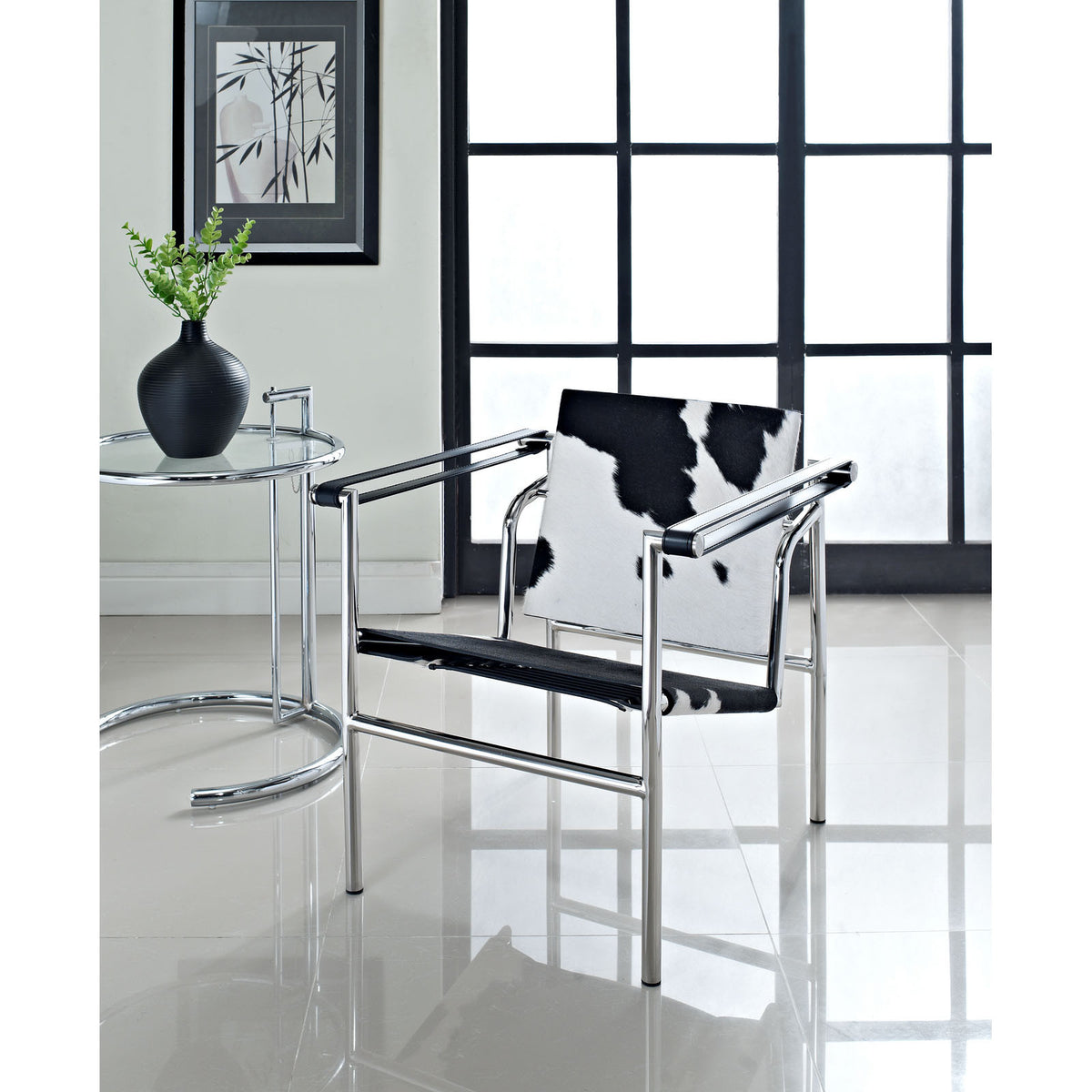 Chant Pony Hide Lounge Chair Black And White