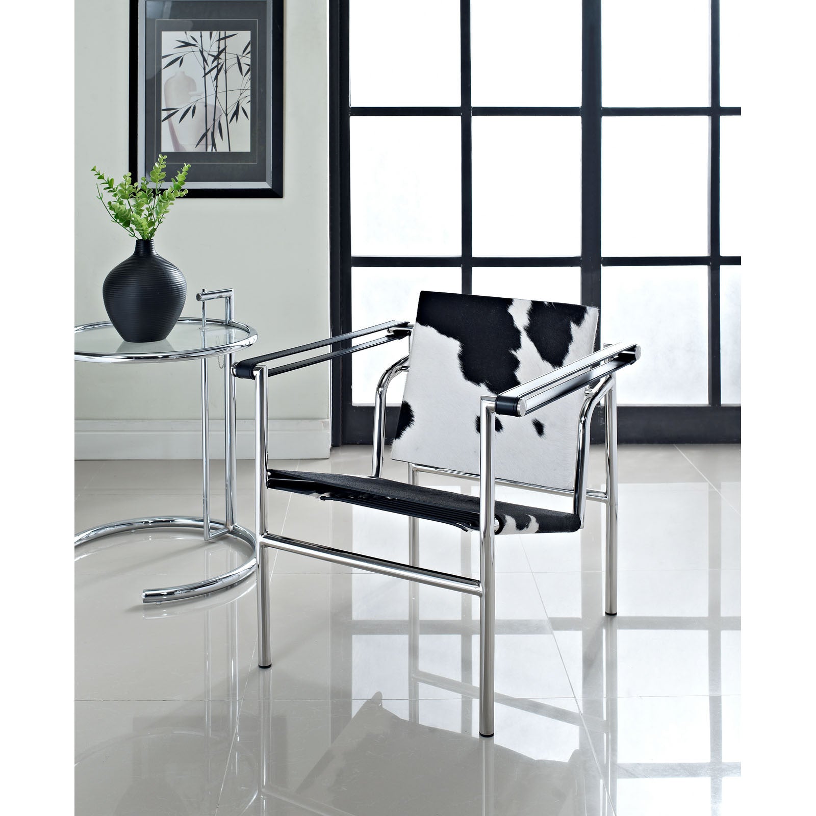 Chant Pony Hide Lounge Chair Black And White