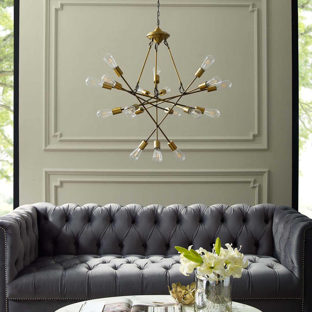 Roselyn 18 Light Pendant Chandelier Brass Gold