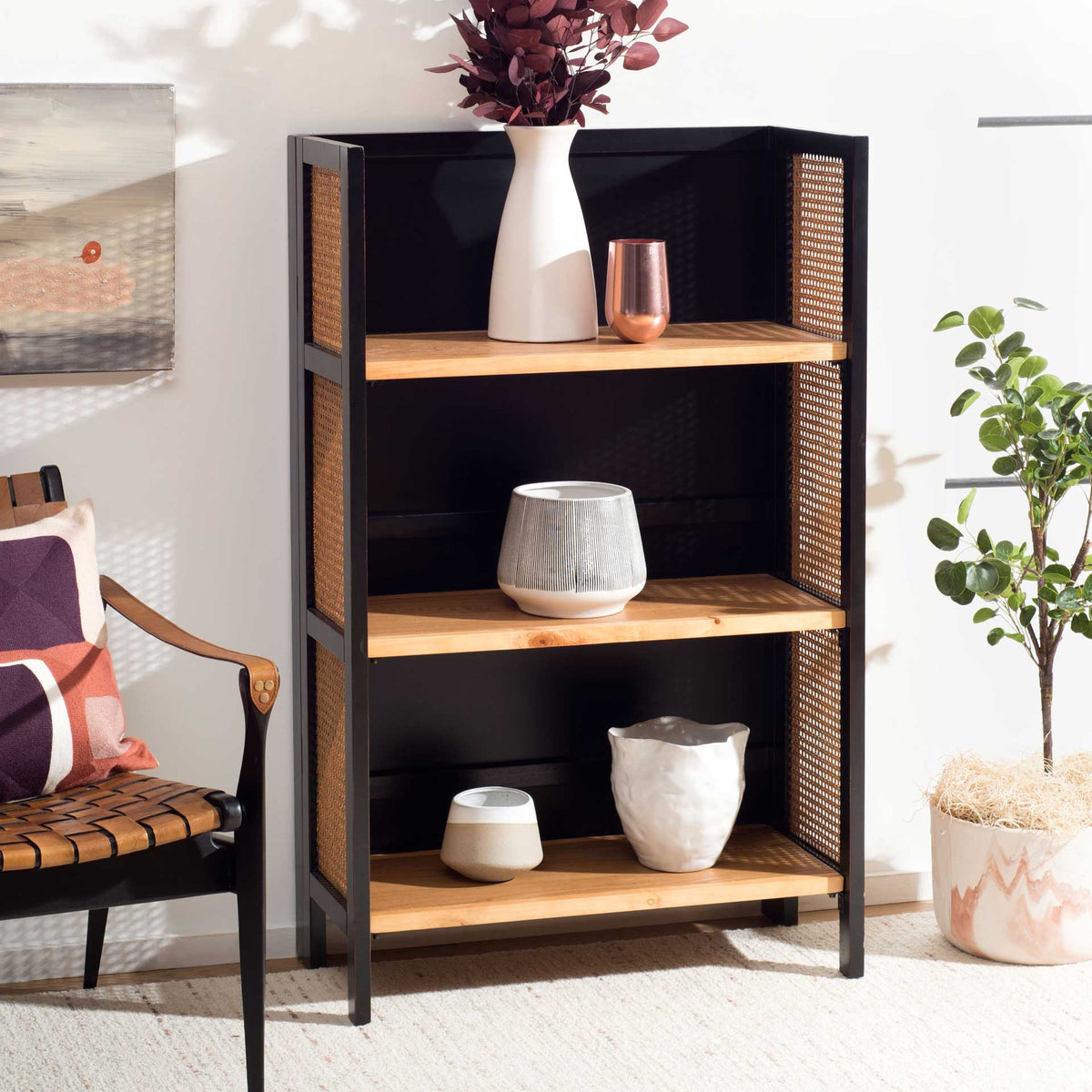 Franklin 3 Shelf Open Top Etagere Black/Light Natural