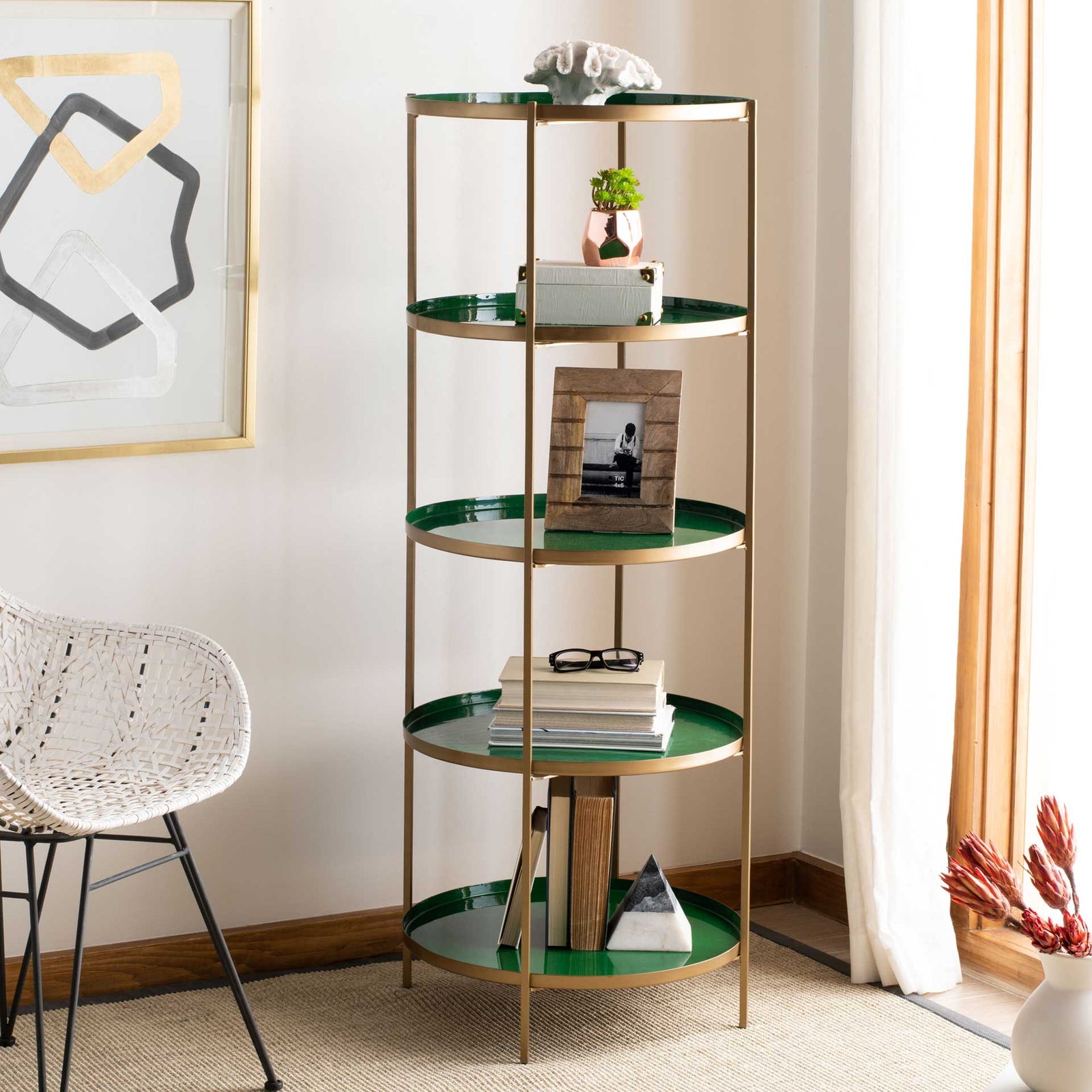 Tiana Round 5 Tier Etagere Hunter Green/Brass