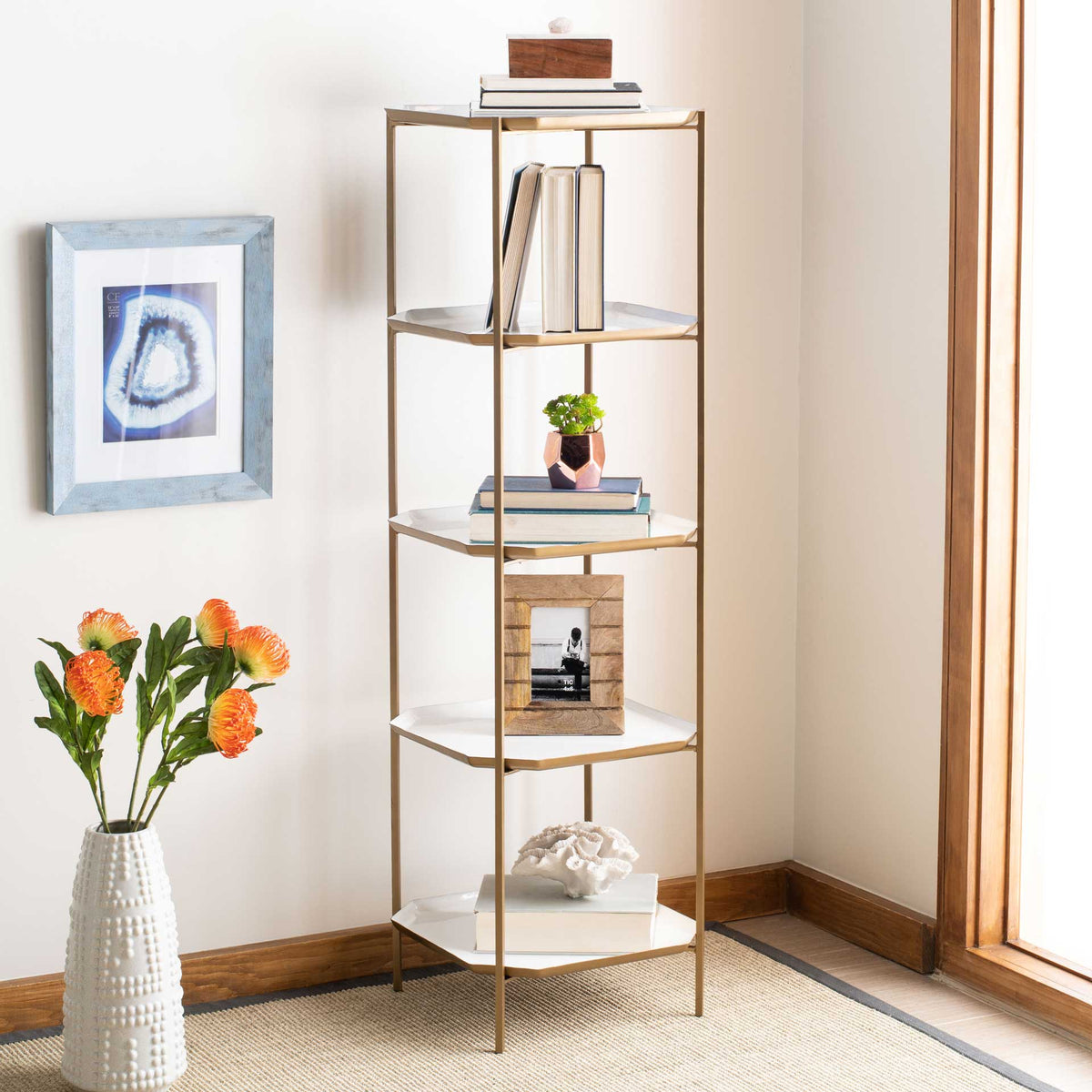 Sybella 5 Tier Etagere White/Brass
