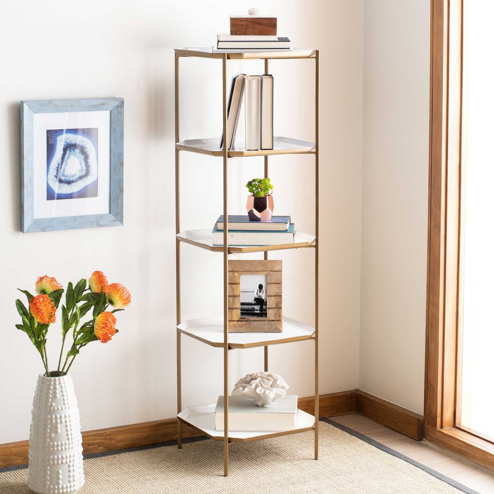 Sybella 5 Tier Etagere White/Brass
