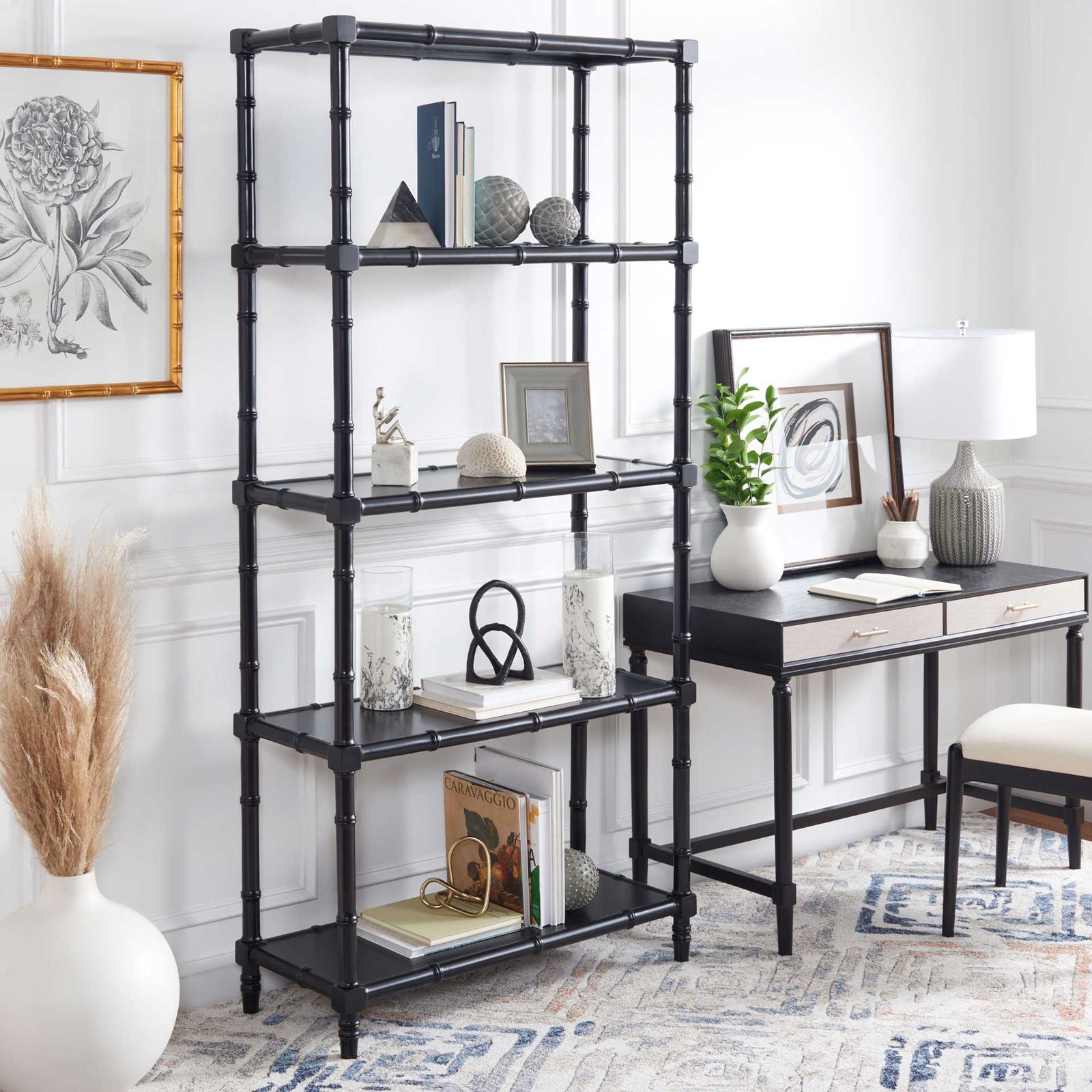 Eban Modern Coastal 4 Tier Etagere Black