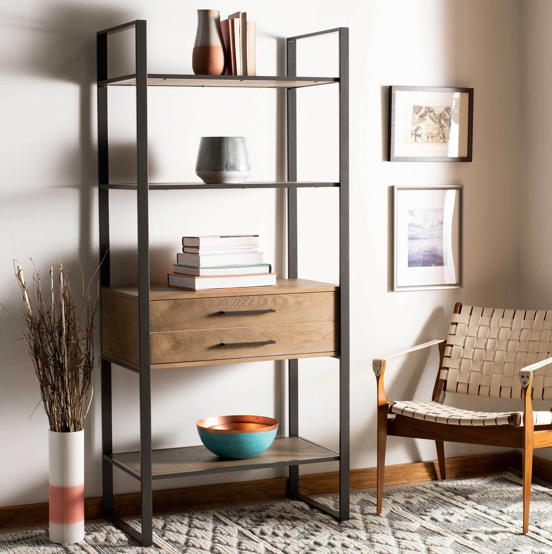 Skadi 4 Tier 1 Drawer Etagere Gun Metal/Rustic Oak - Froy.com