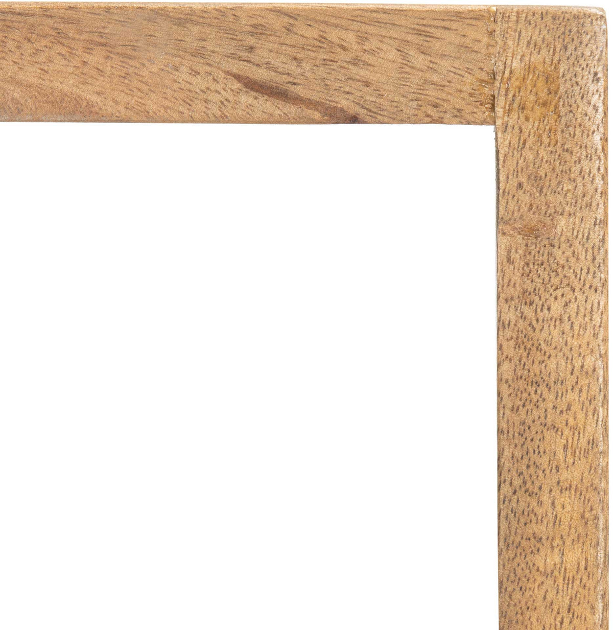 Visible mango wood grain enriches the clean joint of the upper frame
