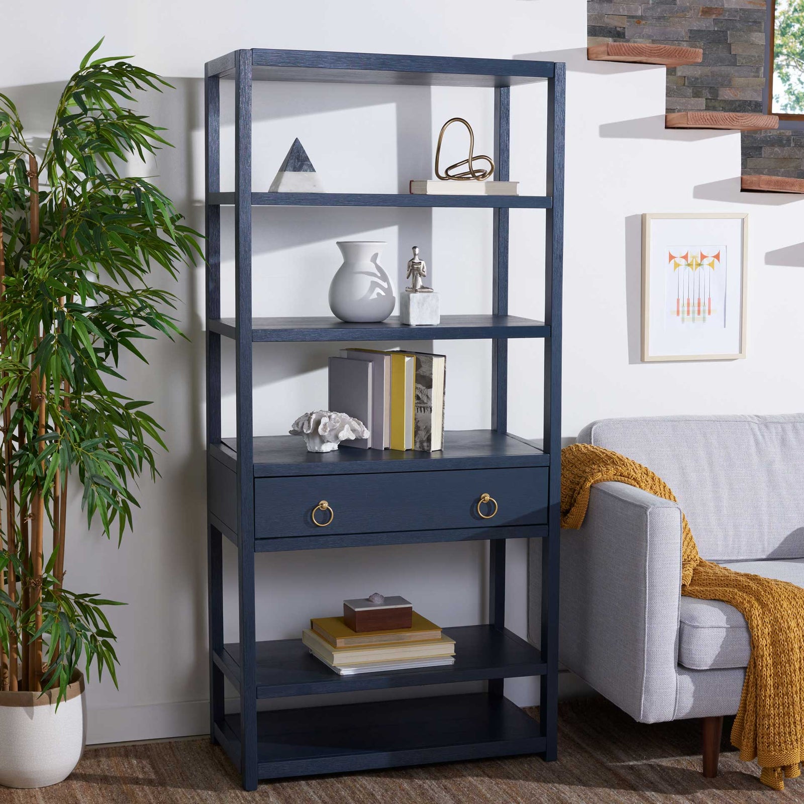 Joel 1 Drawer 5 Shelf Etagere Navy
