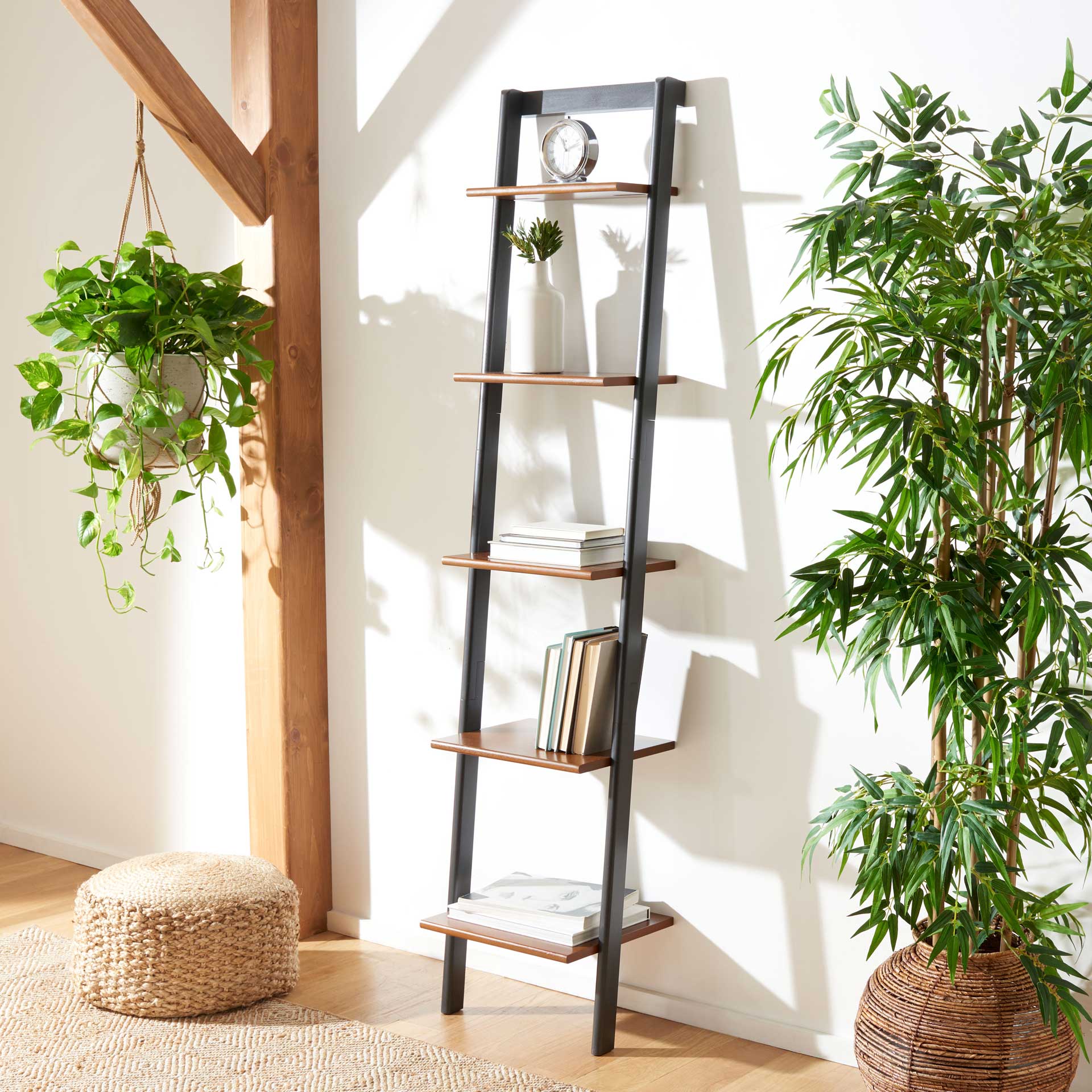 Albina 5 Tier Leaning Etagere Honey Brown/Charcoal