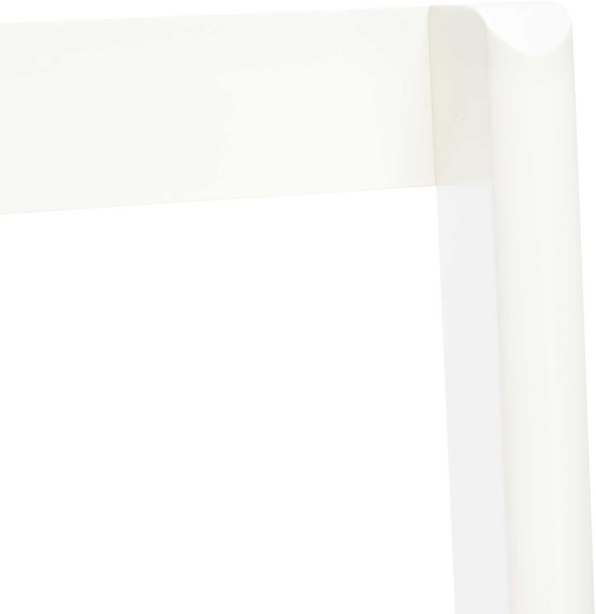 The white top rail meets a rounded upright for a softly finished, cohesive frame