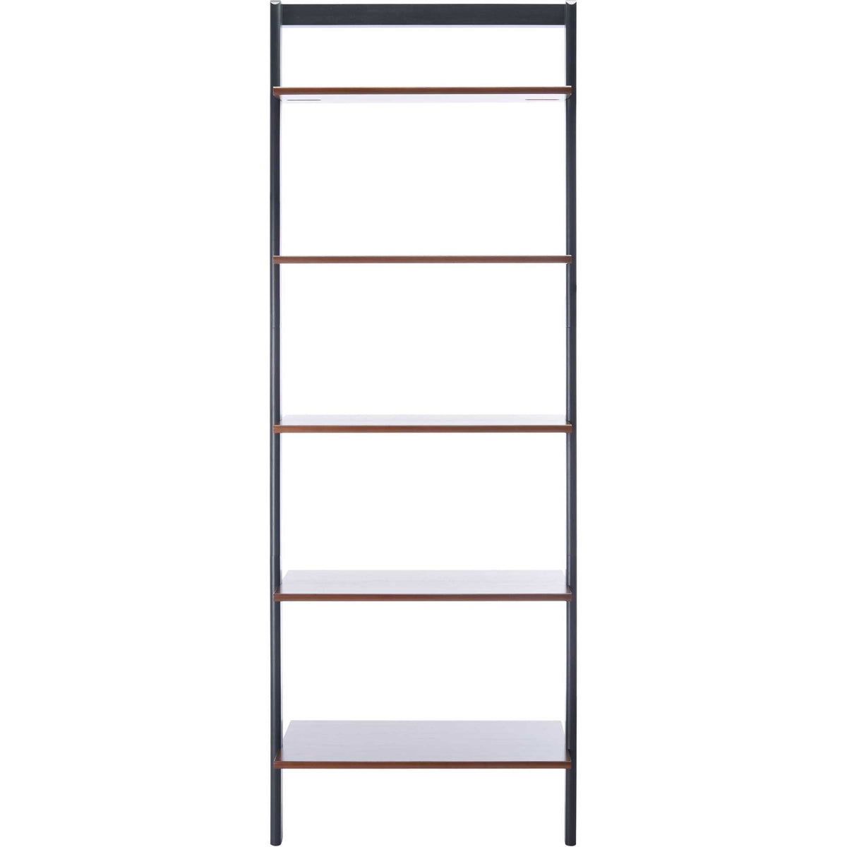 Five honey-brown shelves are framed by slim charcoal uprights. || ETG9401A || front_studio