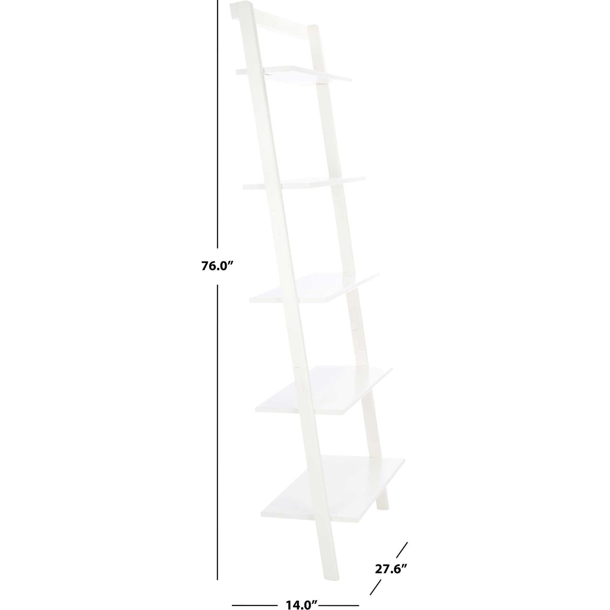 Five white tiers fit into a 27.6-by-14-inch footprint beneath a 76-inch-tall frame.