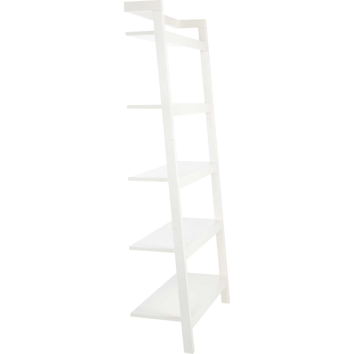 Five white shelves grow deeper toward the base for an airy, wall-leaning display. || ETG9402B || side_studio