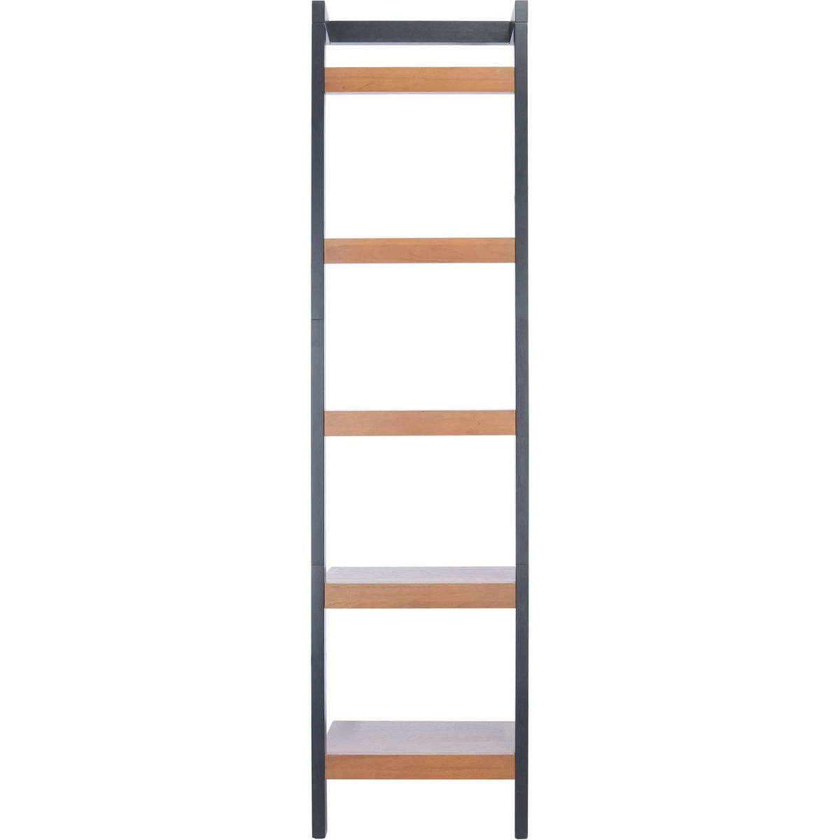Five light natural wood shelves line a tall charcoal frame for airy vertical storage. || ETG9403A || front_studio