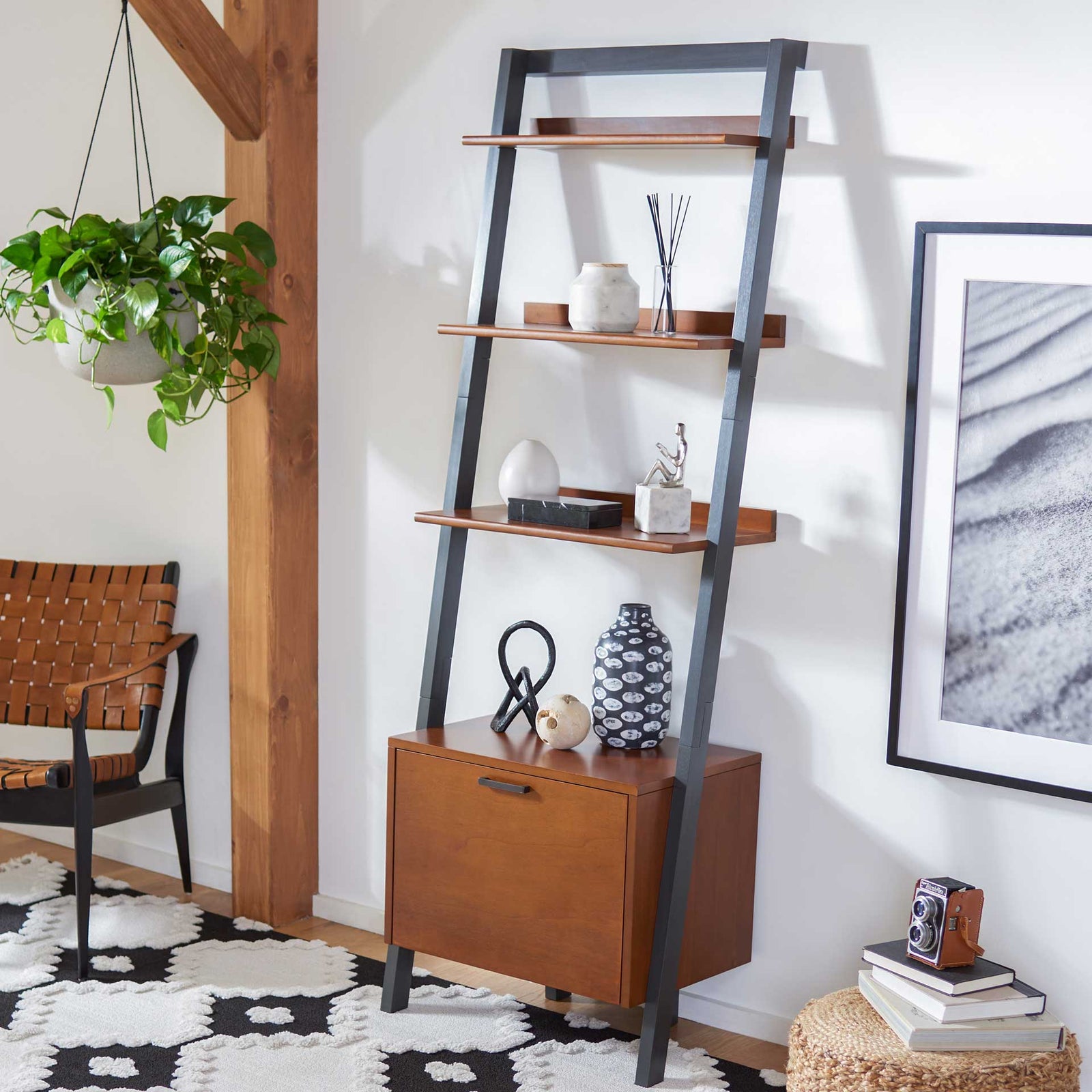 Landria 3 Shelf 1 Door Etagere Honey Brown/Charcoal