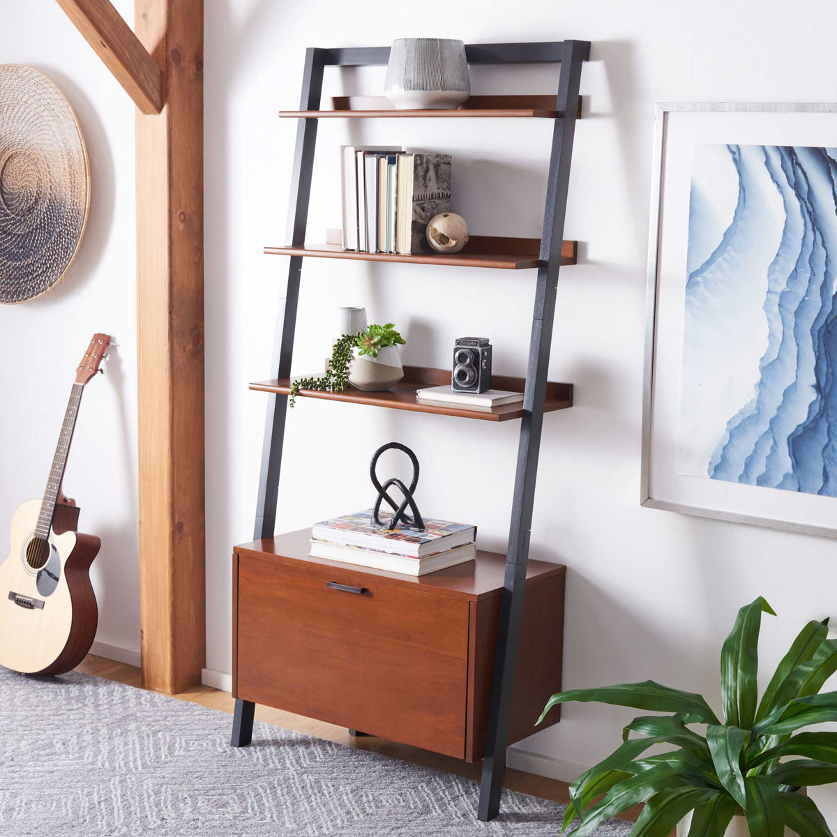 Vladan 3 Shelf 1 Door Etagere Honey Brown/Charcoal