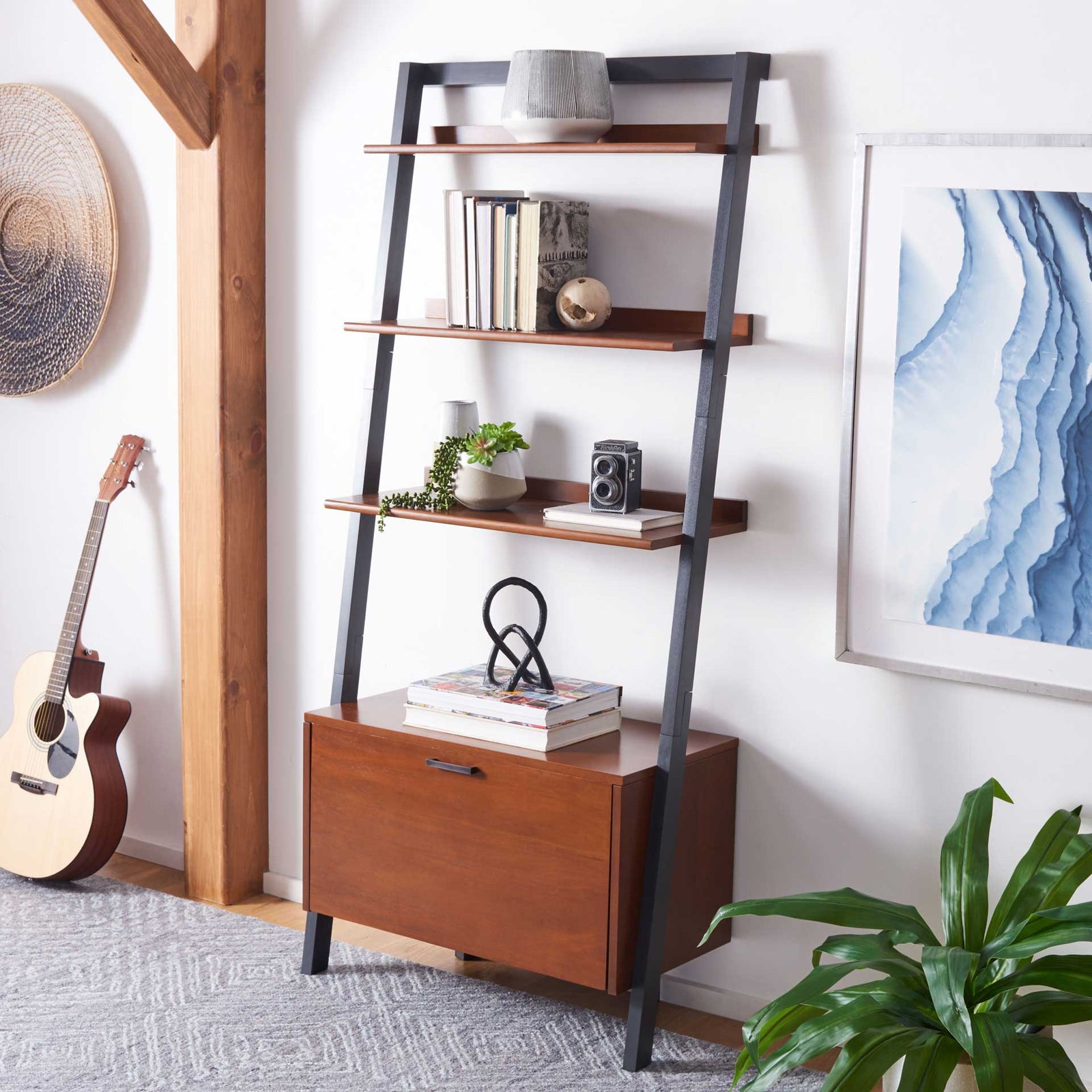 Vladan 3 Shelf 1 Door Etagere Honey Brown/Charcoal