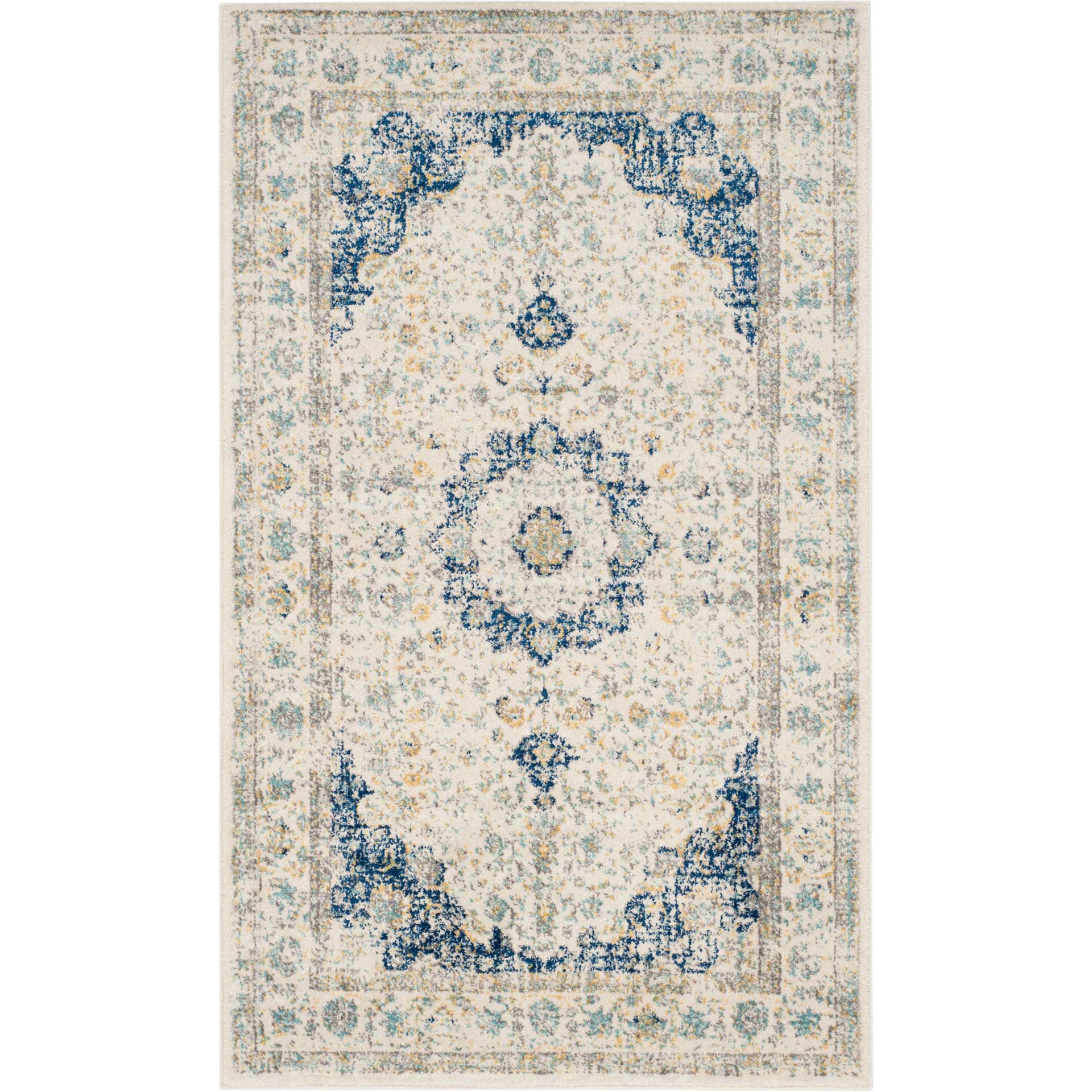 Evoke Medallion Ivory/Blue Area Rug - Froy.com