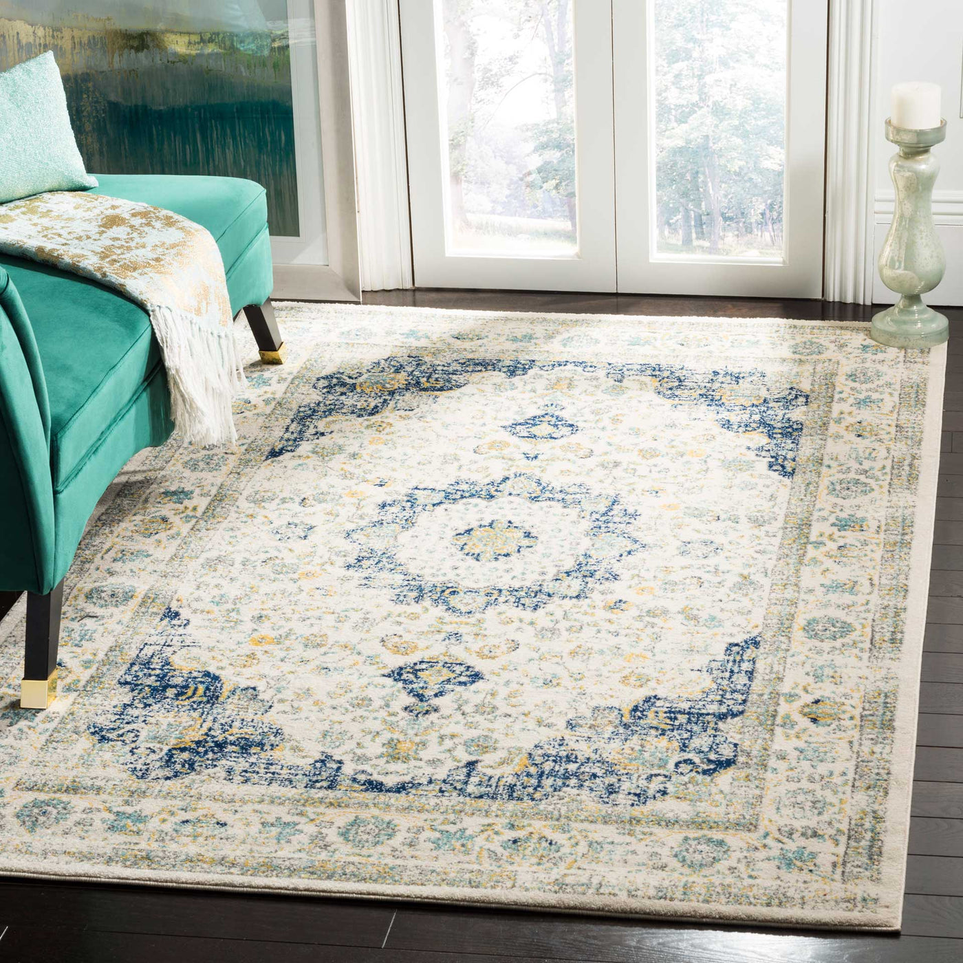 Evoke Medallion Ivory/Blue Area Rug - Froy.com