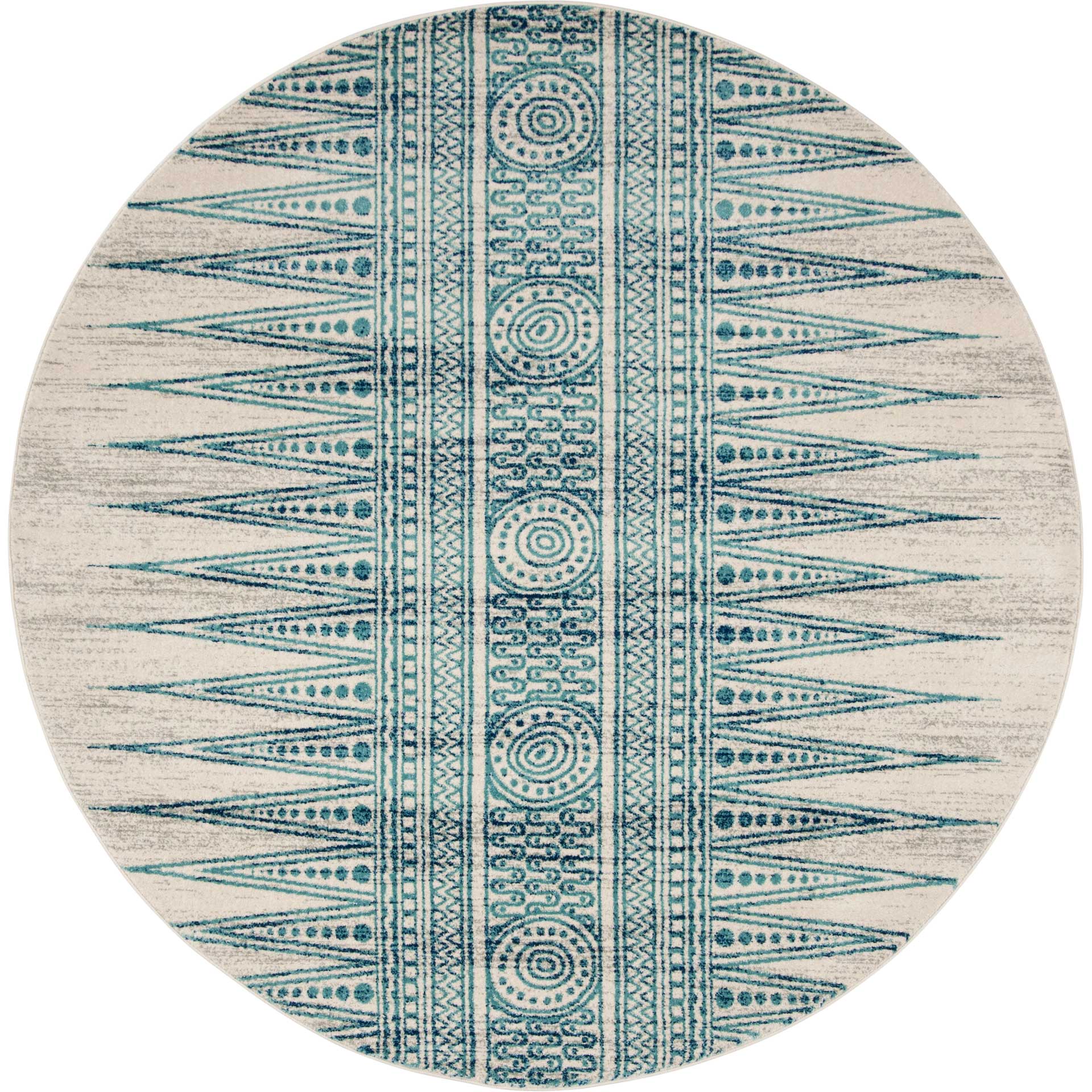 Evoke Tribal Ivory/Turquoise Round Rug - Froy.com