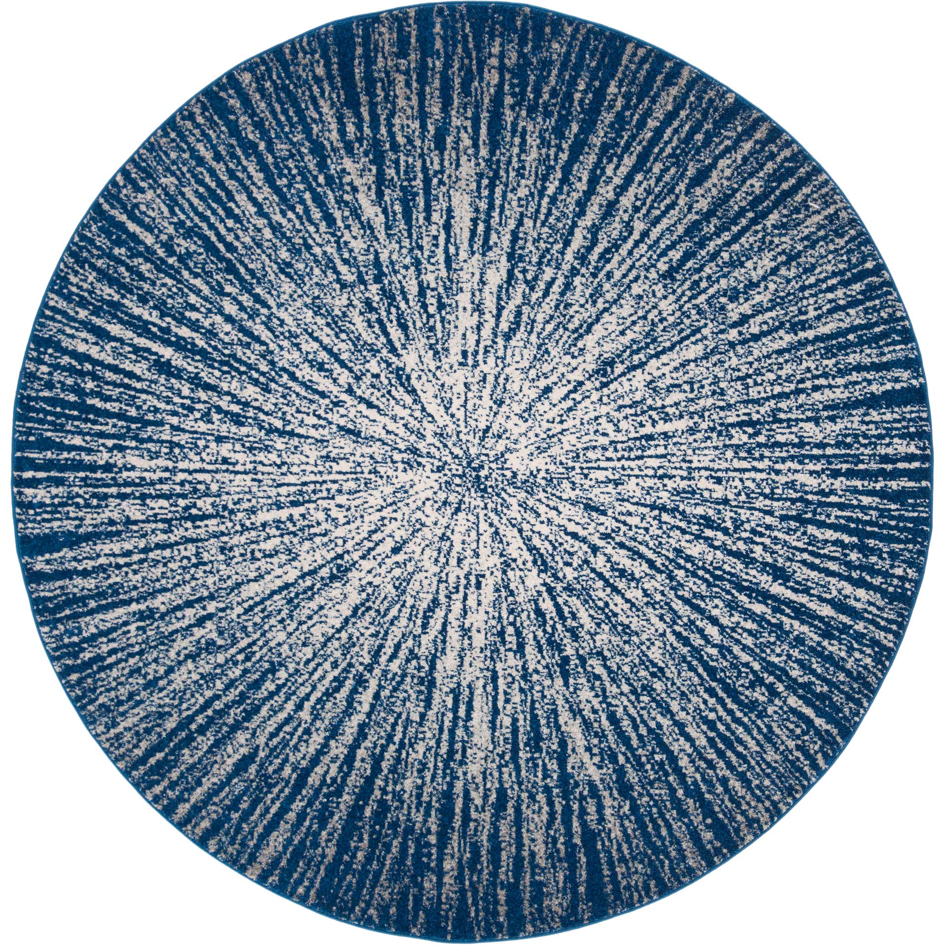 Evoke Burst Navy/Ivory Round Rug - Froy.com