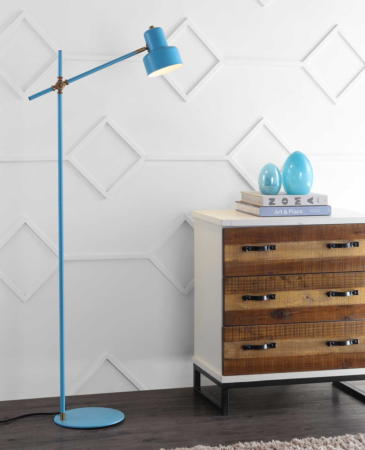 Jackie Floor Lamp Blue/Brass Gold