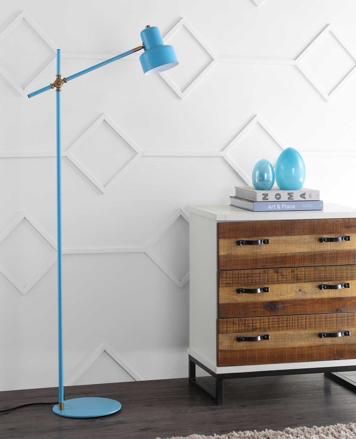 Jackie Floor Lamp Blue/Brass Gold