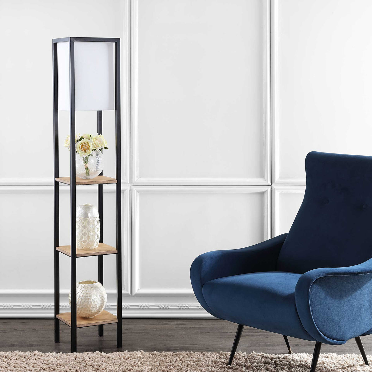 Riley Shelf Floor Lamp Light Brown/Black