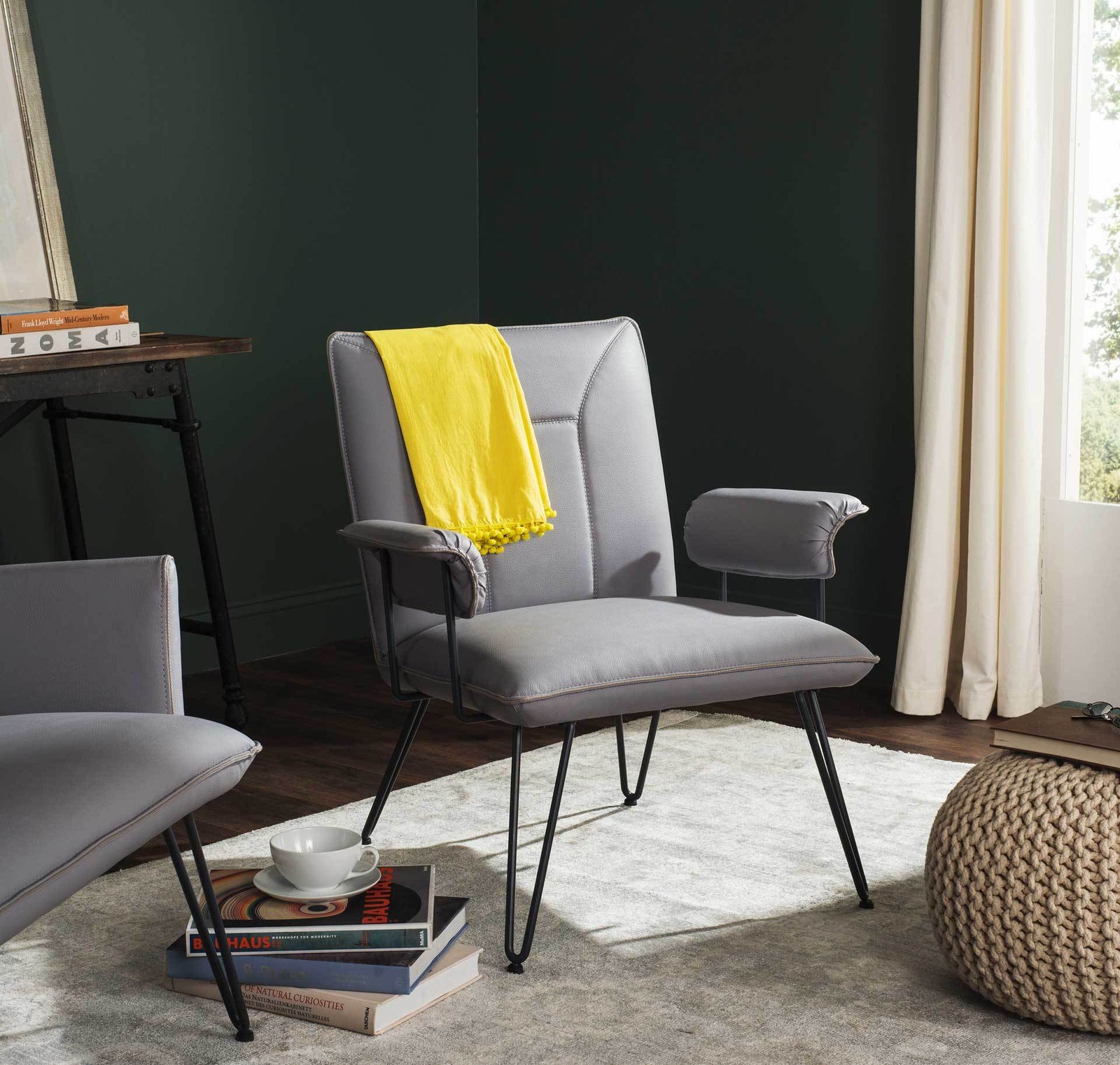 Jonah Leather Arm Chair Gray