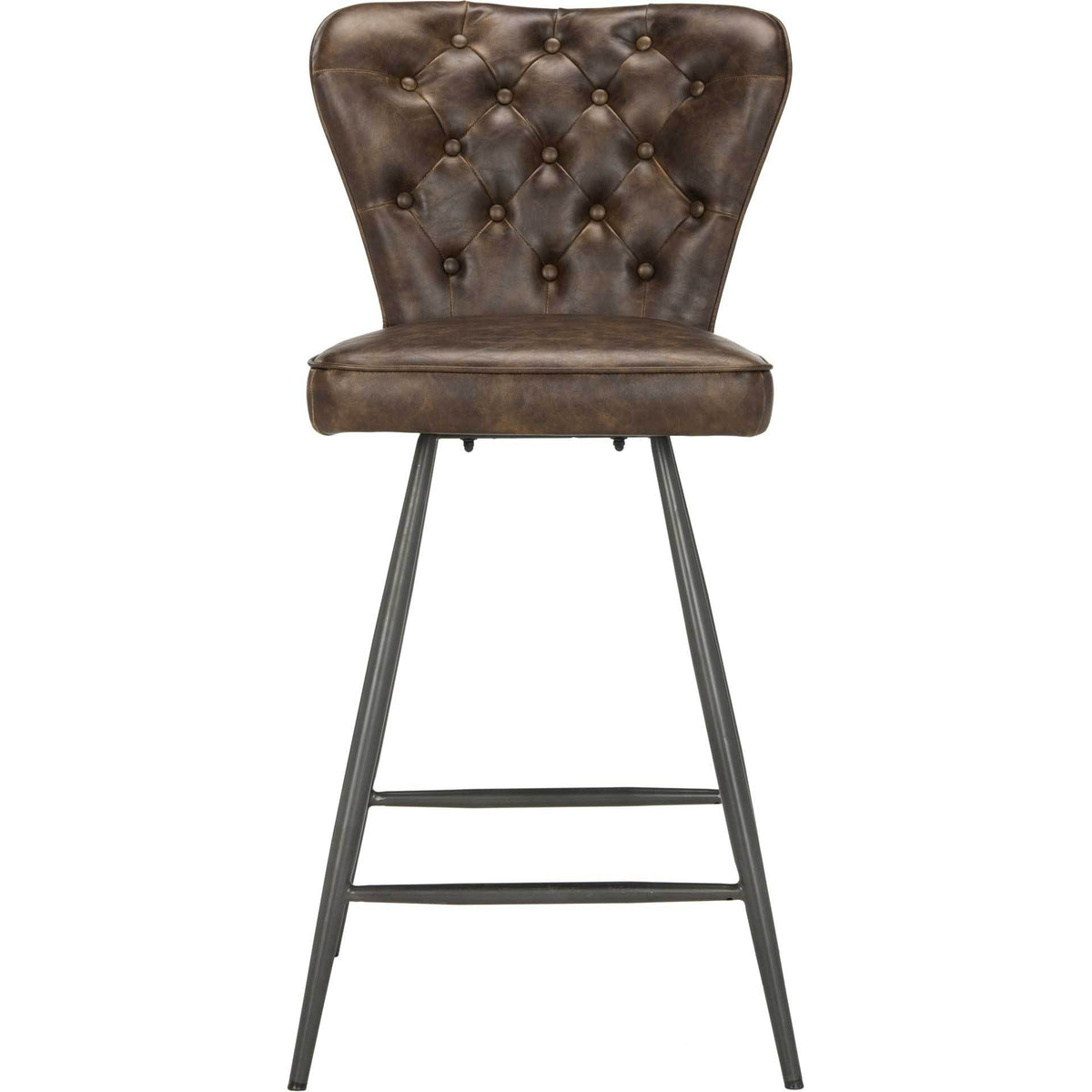 A diamond-tufted brown back and cushioned seat top a slim metal frame with a built-in footrest. || FOX1702A-SET2 || front_studio